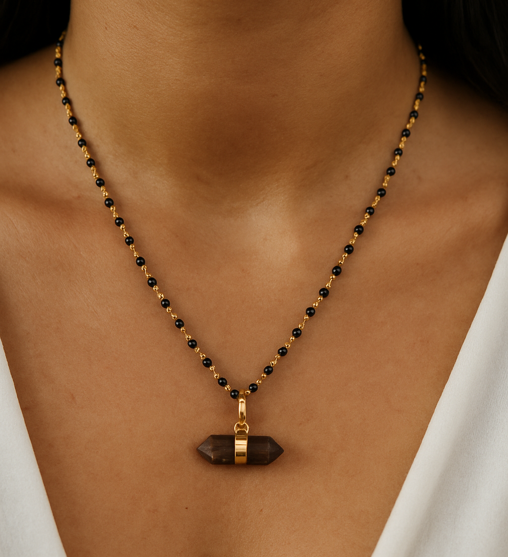 Silver Gold Plated Black-Onyx / Labradorite Pendant Necklace