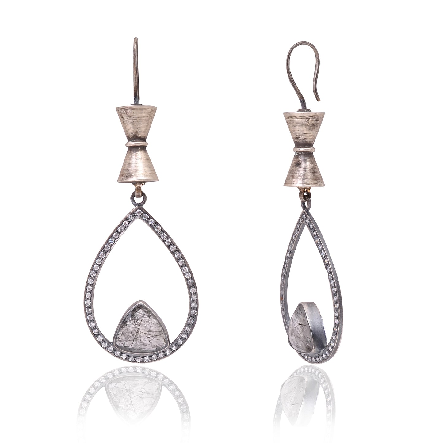 Handcrafted Silver Oxidised Black Rutile / Zircon Earring