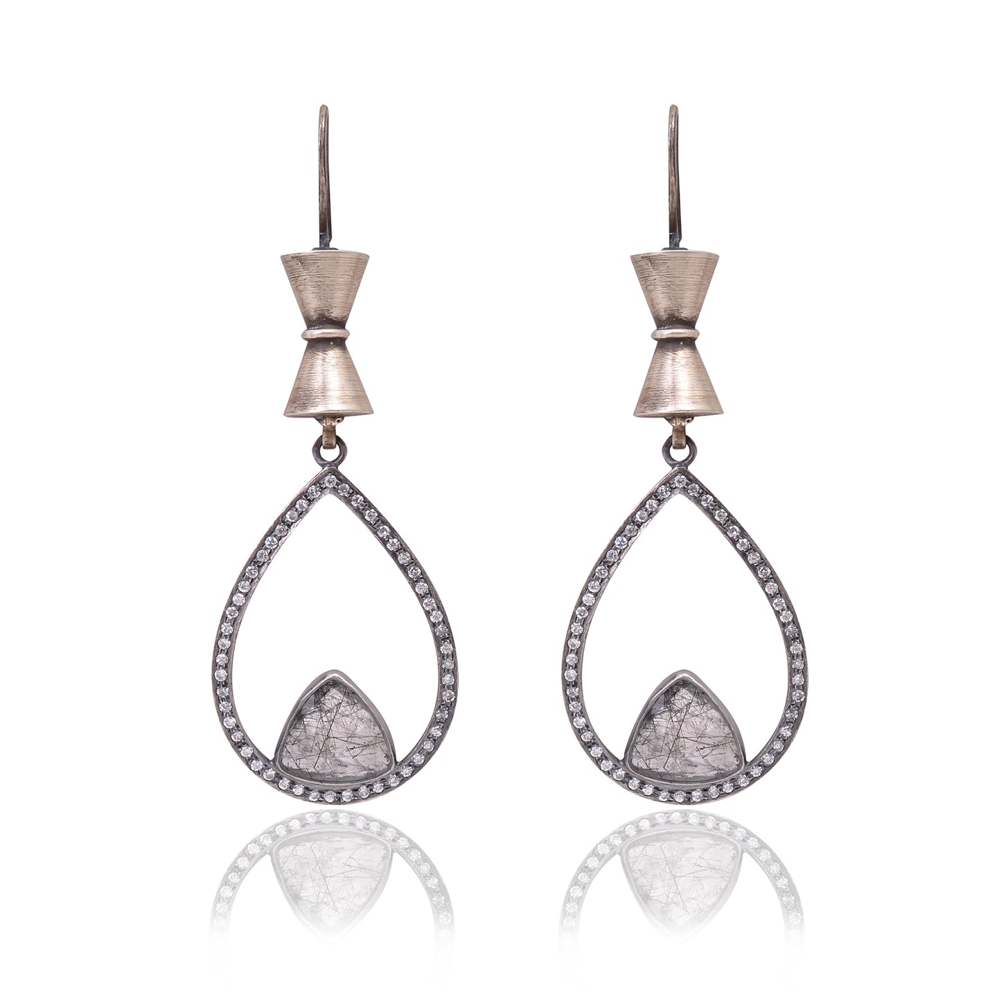 Handcrafted Silver Oxidised Black Rutile / Zircon Earring