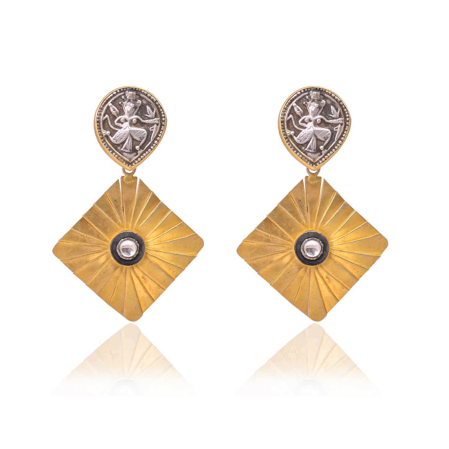 Handcrafted Silver Oxidised Patri with Glass Polki Earring