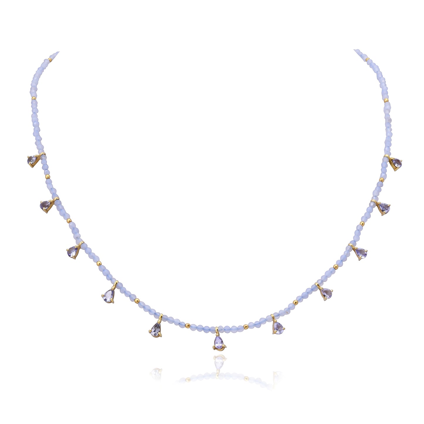 Silver Gold Plated Tanzanite and Chalcedony Necklace