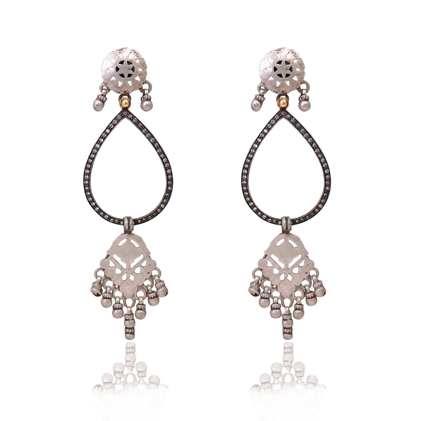 Indian Handmade Silver Oxidised Zircon Earring