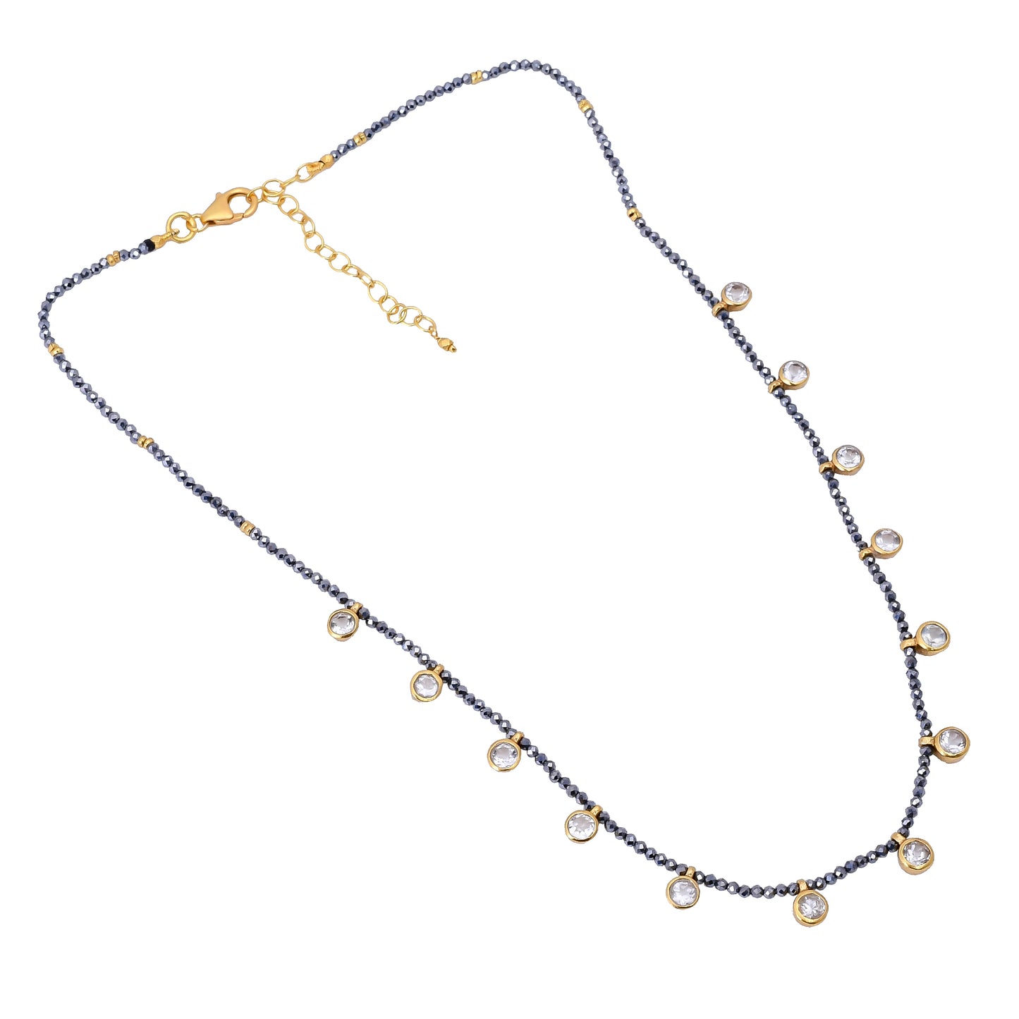 Silver Gold Plated Gun metal and Crystal Necklace