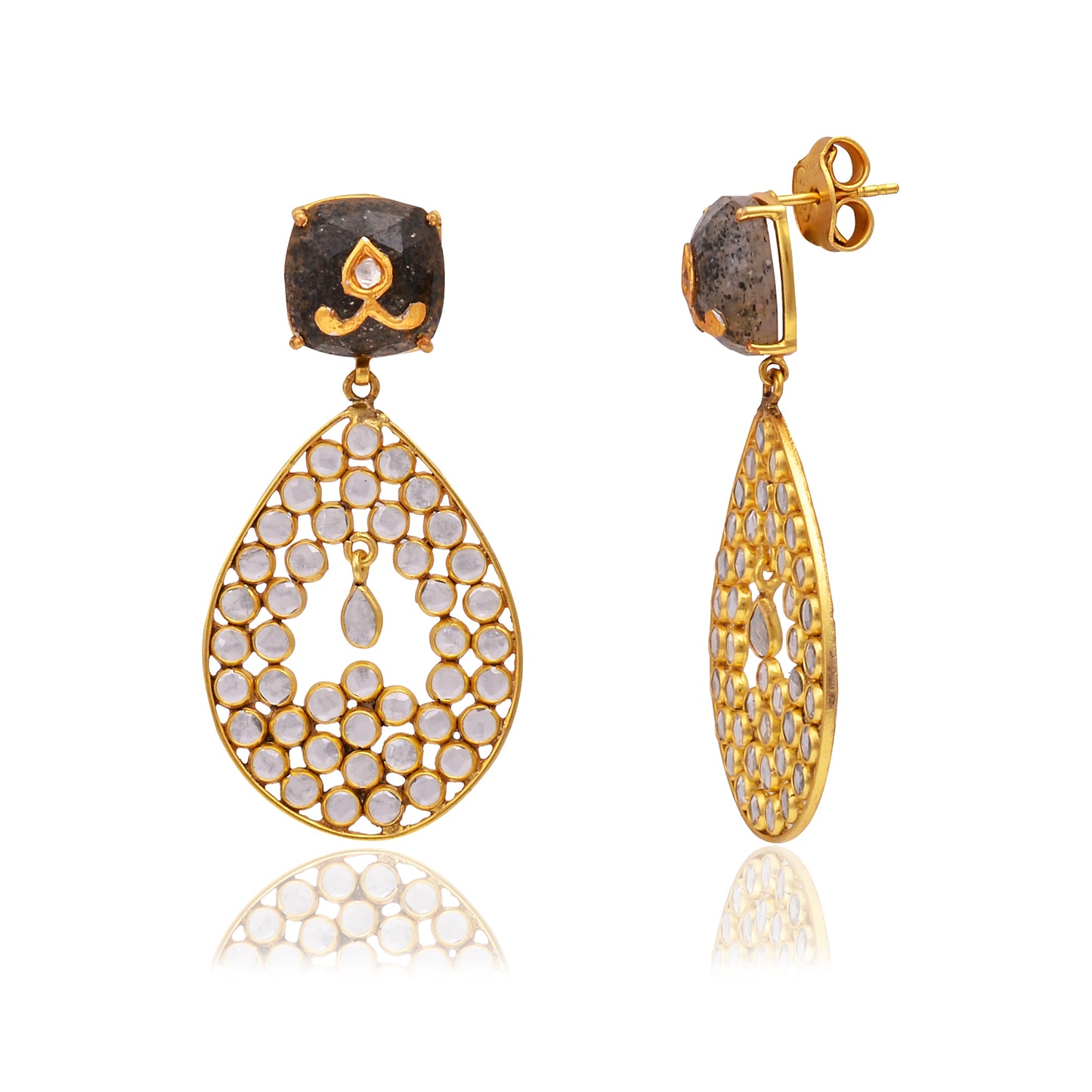 Silver Gold Plated Strawberry Quartz/Glass Jadau earring