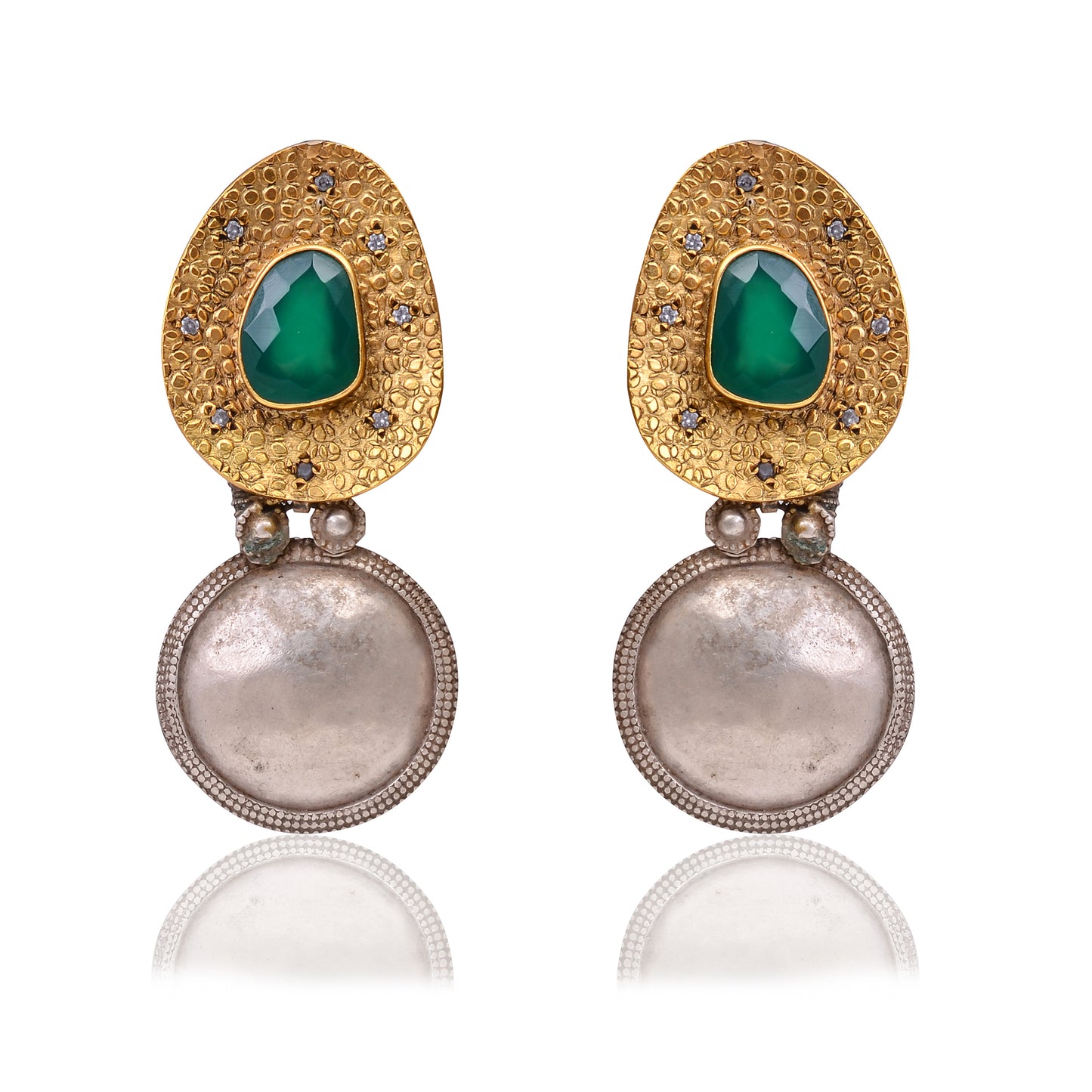 Handcrafted Silver Oxidised Green Onyx/Zircon Earring