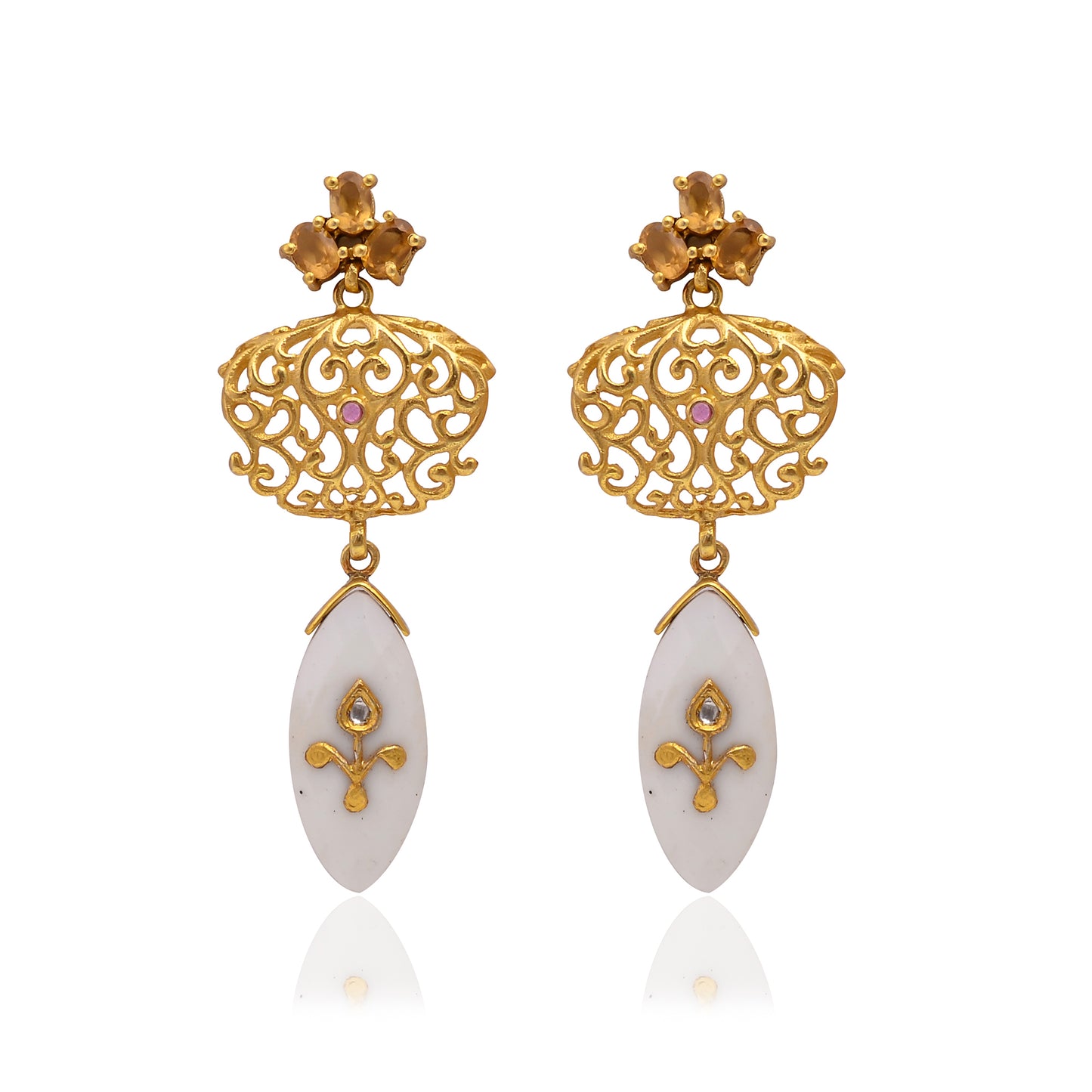 Silver Gold Plated Tourmaline/ Citrine /Agate Earring