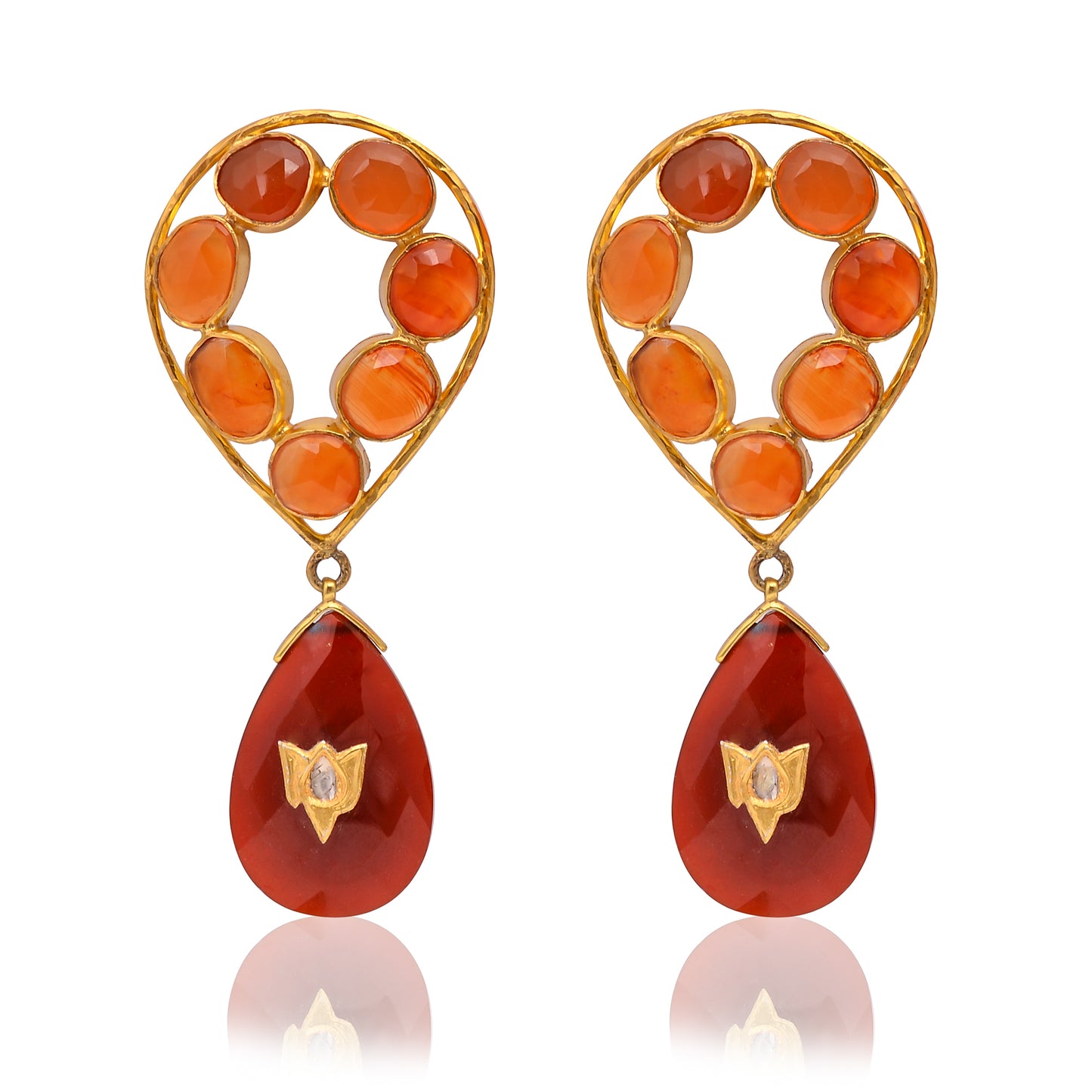 Silver Gold-Plated Carnelian/Onyx Jadau Earring with Diamond