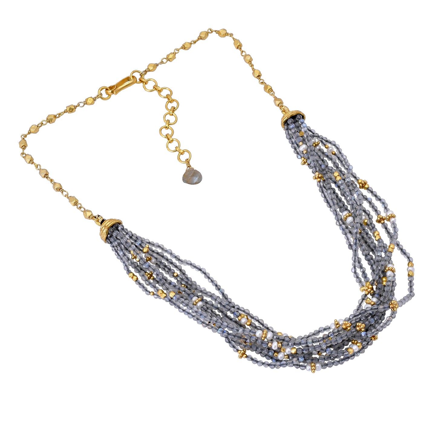 Silver Gold Plated Labradorite and Pearl Necklace