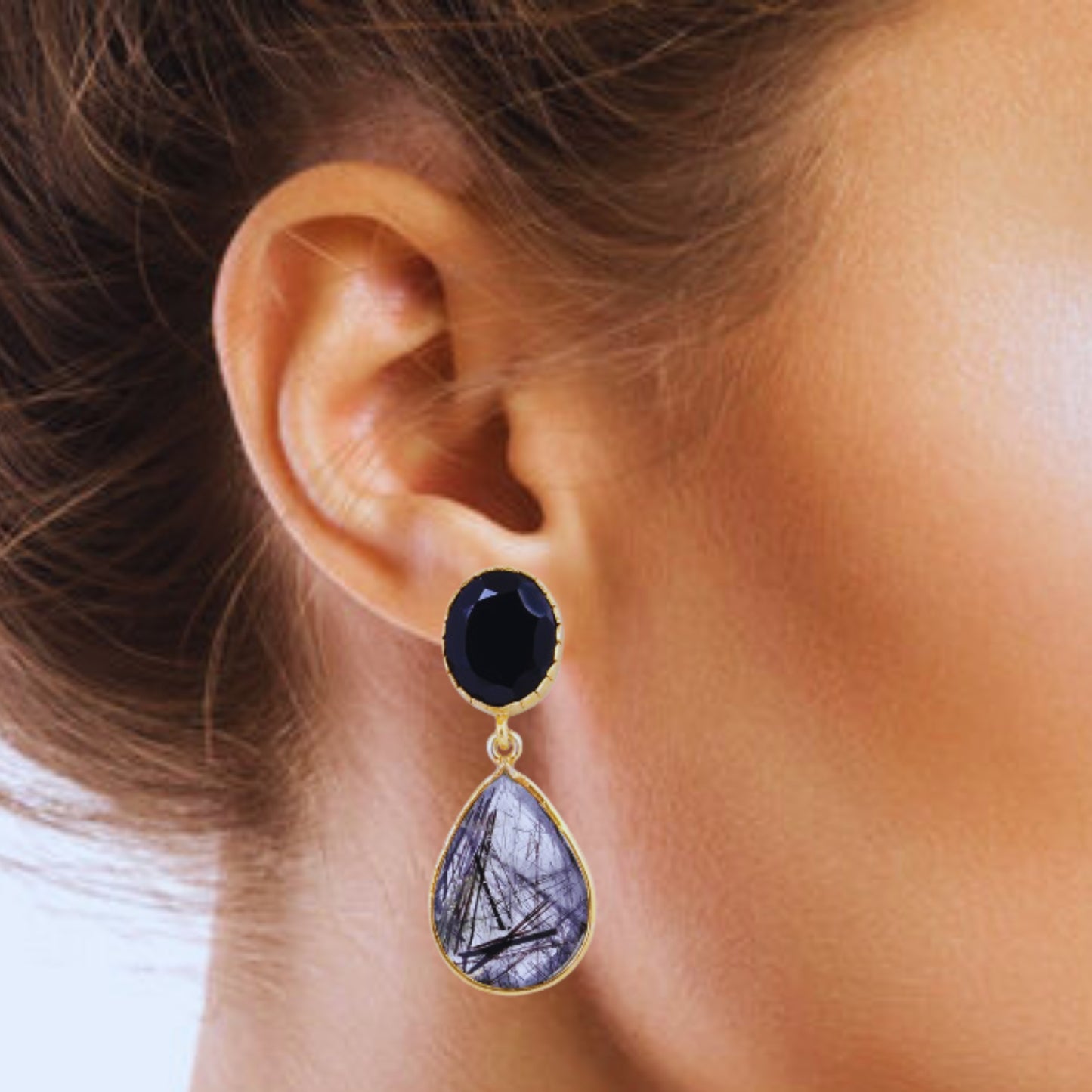 Buy Indian Handcrafted Silver Gold Plated Black Onyx / Rotile Earring