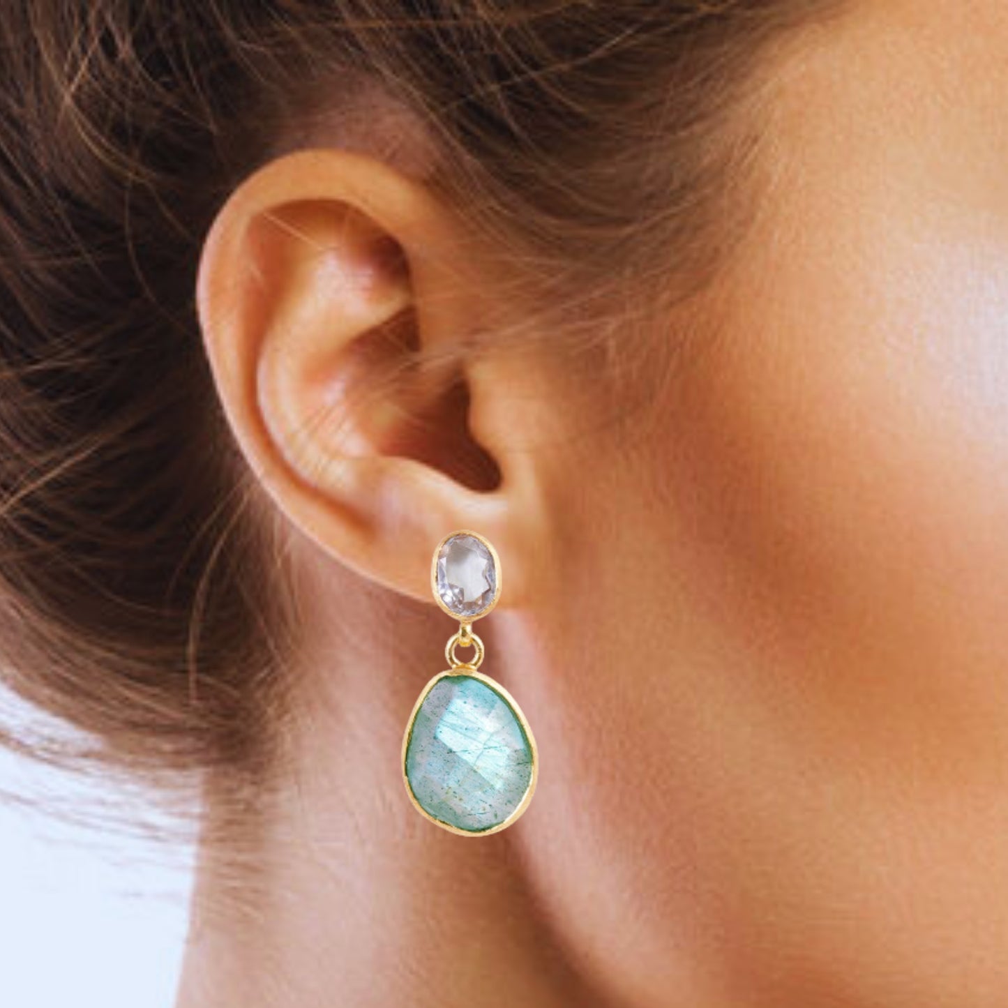 Handmade Silver Gold Plated Labradorite / Crystal Earring