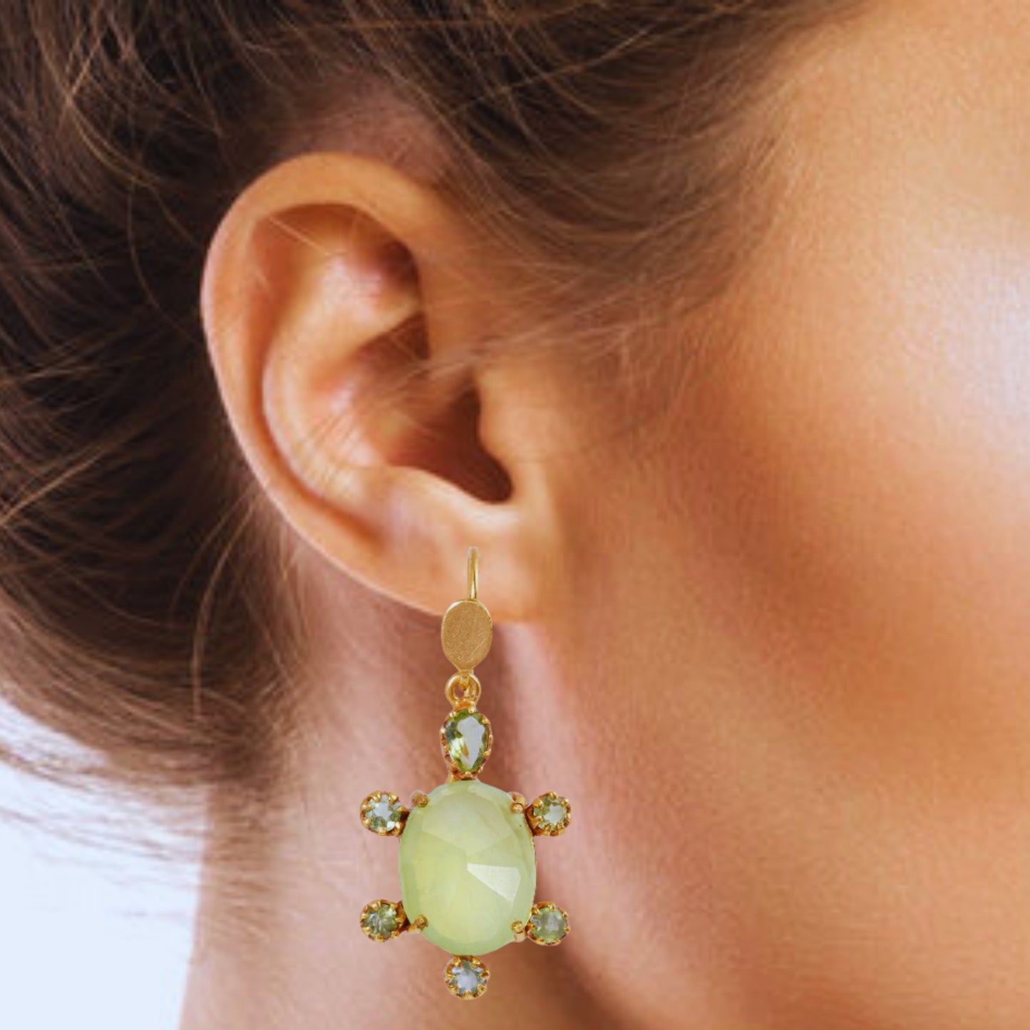 Handmade Silver Gold Plated Prehnite / Peridot Earring