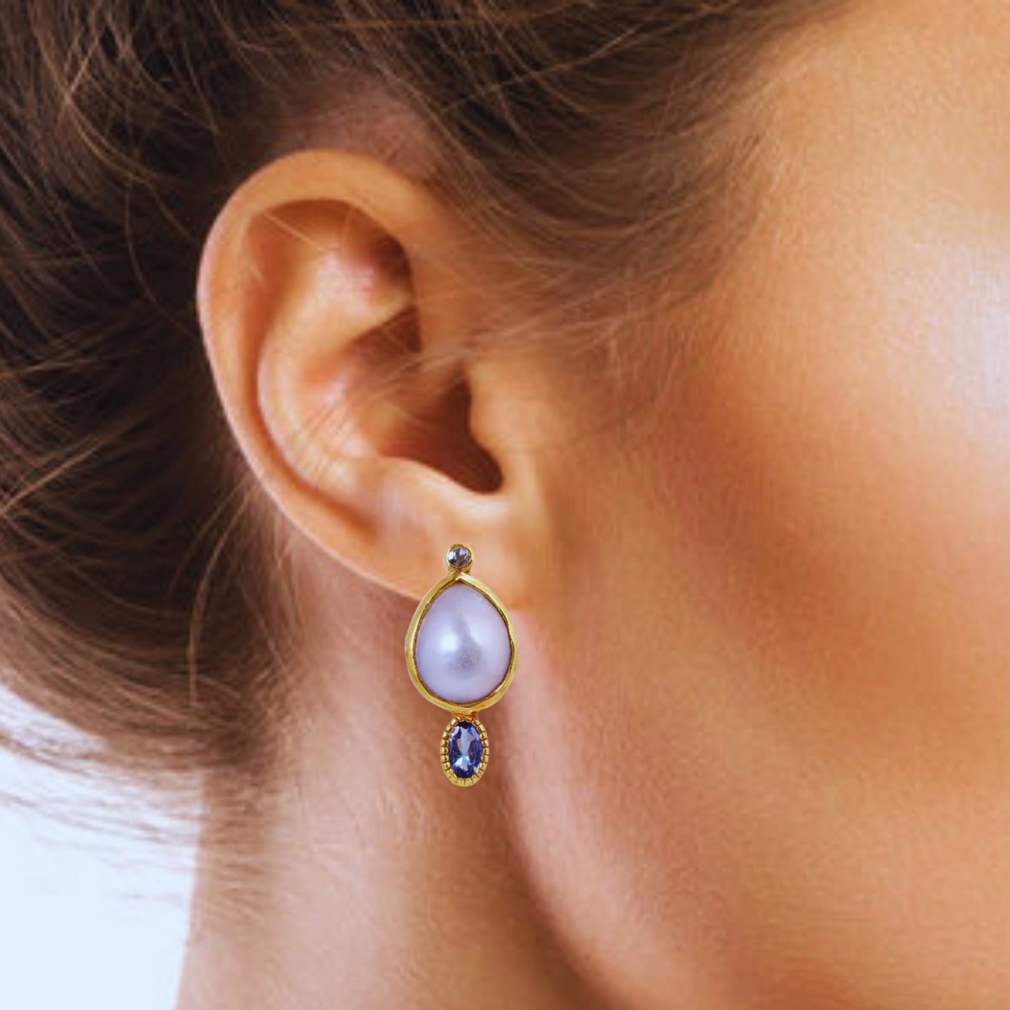 Buy Handmade Silver Gold Plated Pearl / Diamond / Tanzanite Earring