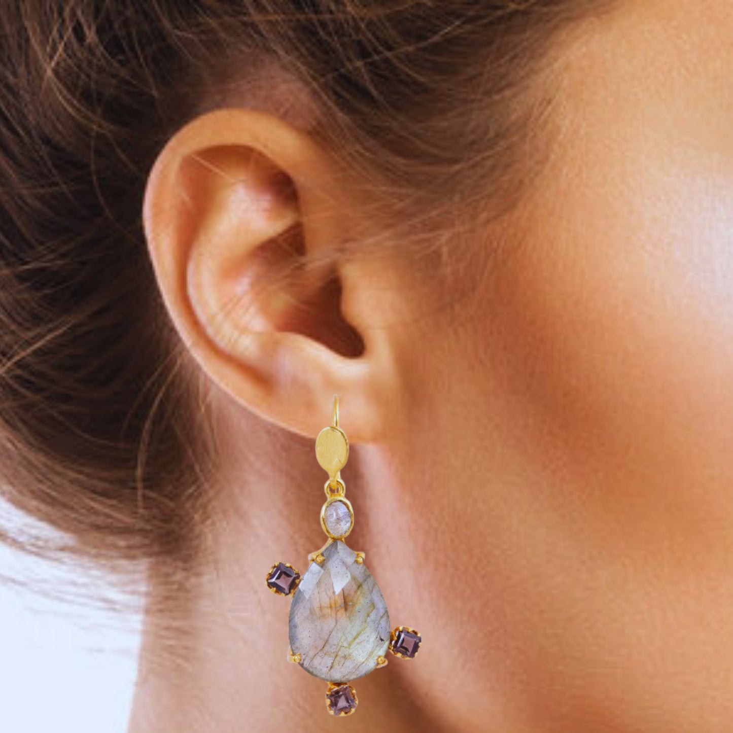 Buy Handcrafted Silver Gold Plated Labradorite / Smokey Earring
