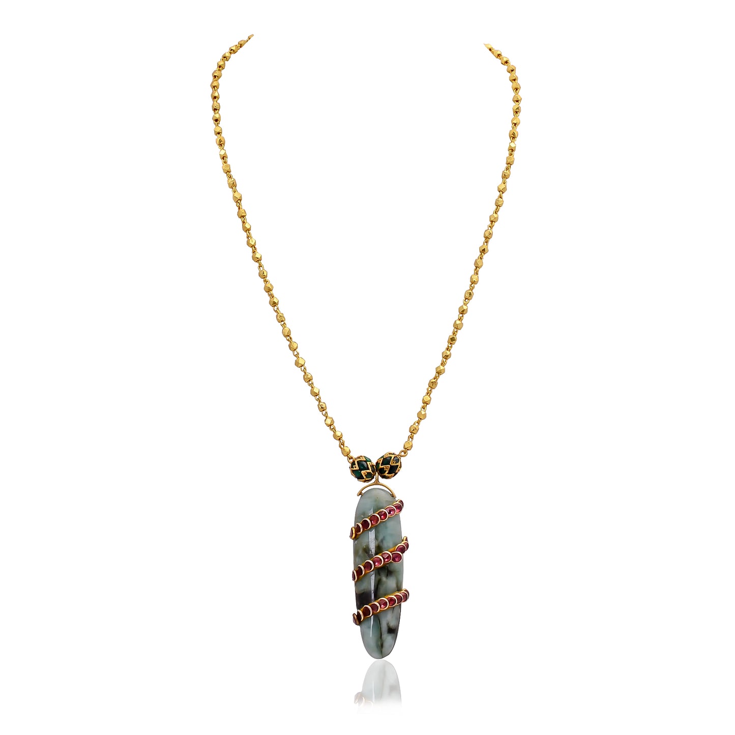 Handcrafted 925 Silver Gold Plated Emerald & Garnet Necklace