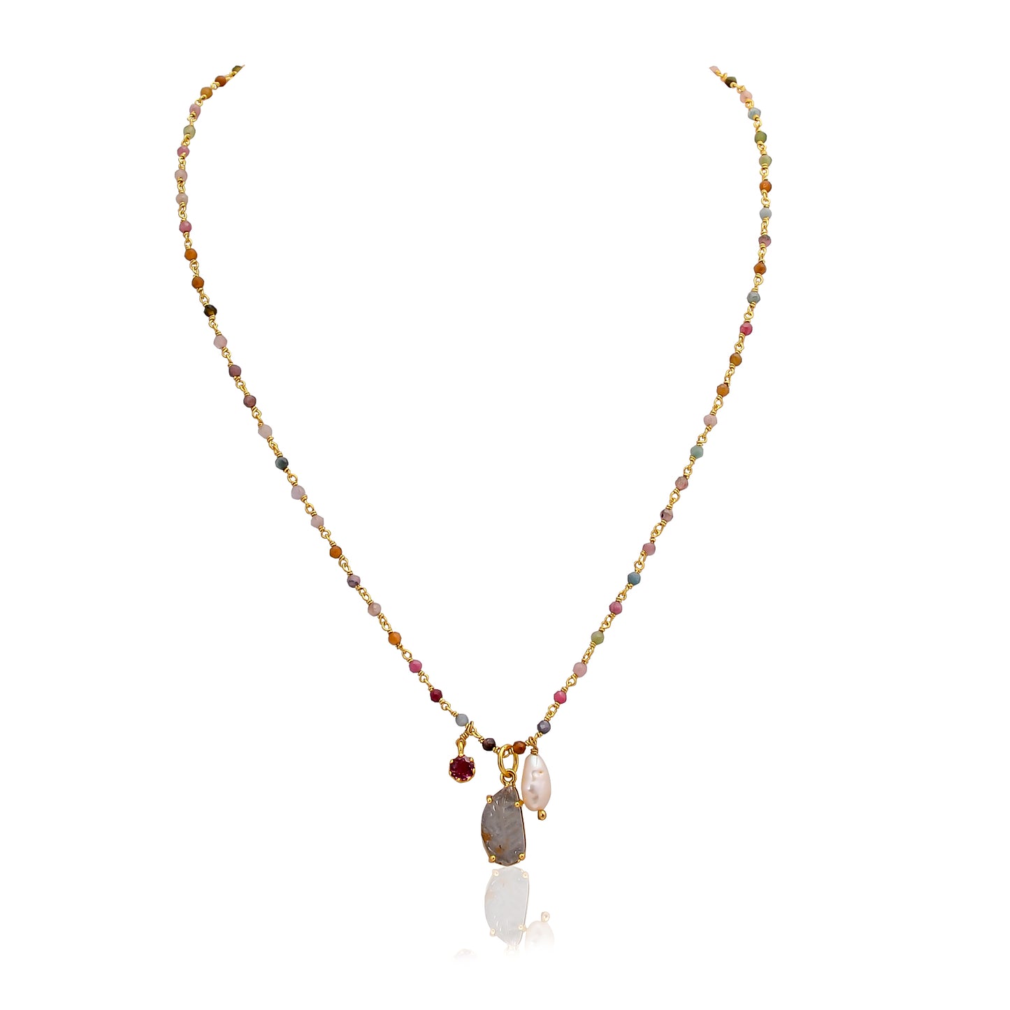 925 Silver Gold Plated Handcrafted Tourmaline & Pearl Necklace
