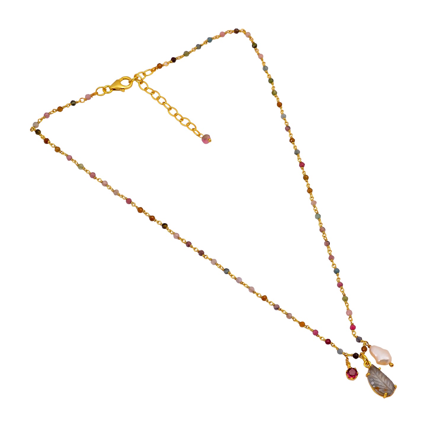 925 Silver Gold Plated Handcrafted Tourmaline & Pearl Necklace