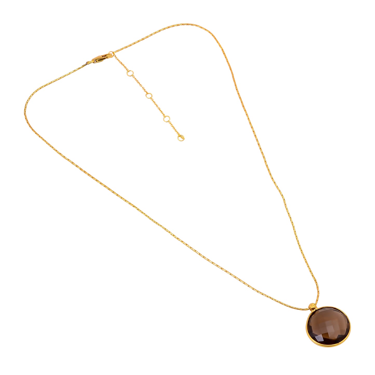 Handcrafted 925 Silver Gold Plated Smoky Quartz Gemstone Necklace.