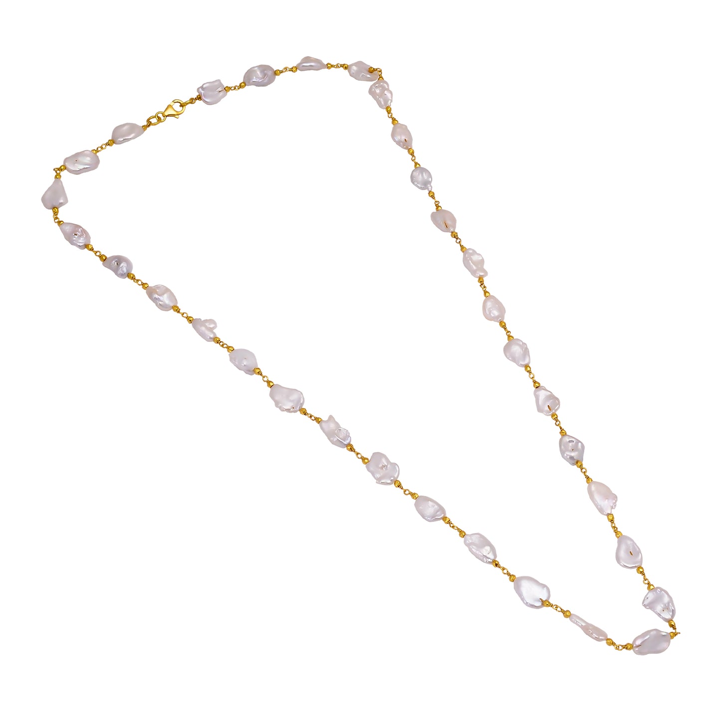 Handmade 925 Silver Gold Plated Pearl Necklace