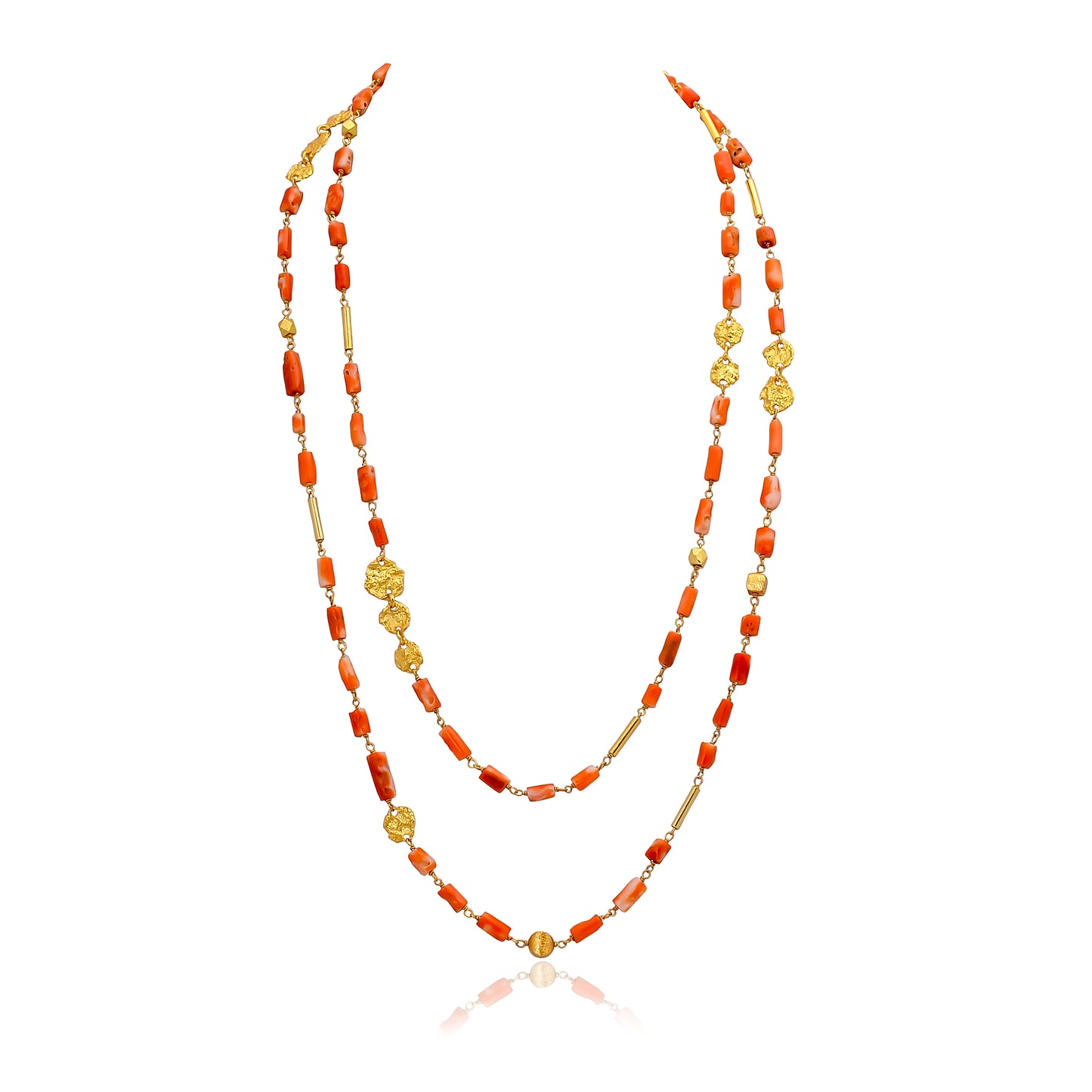 Handcrafted 925 Sterling Silver Gold-Plated Coral Necklace