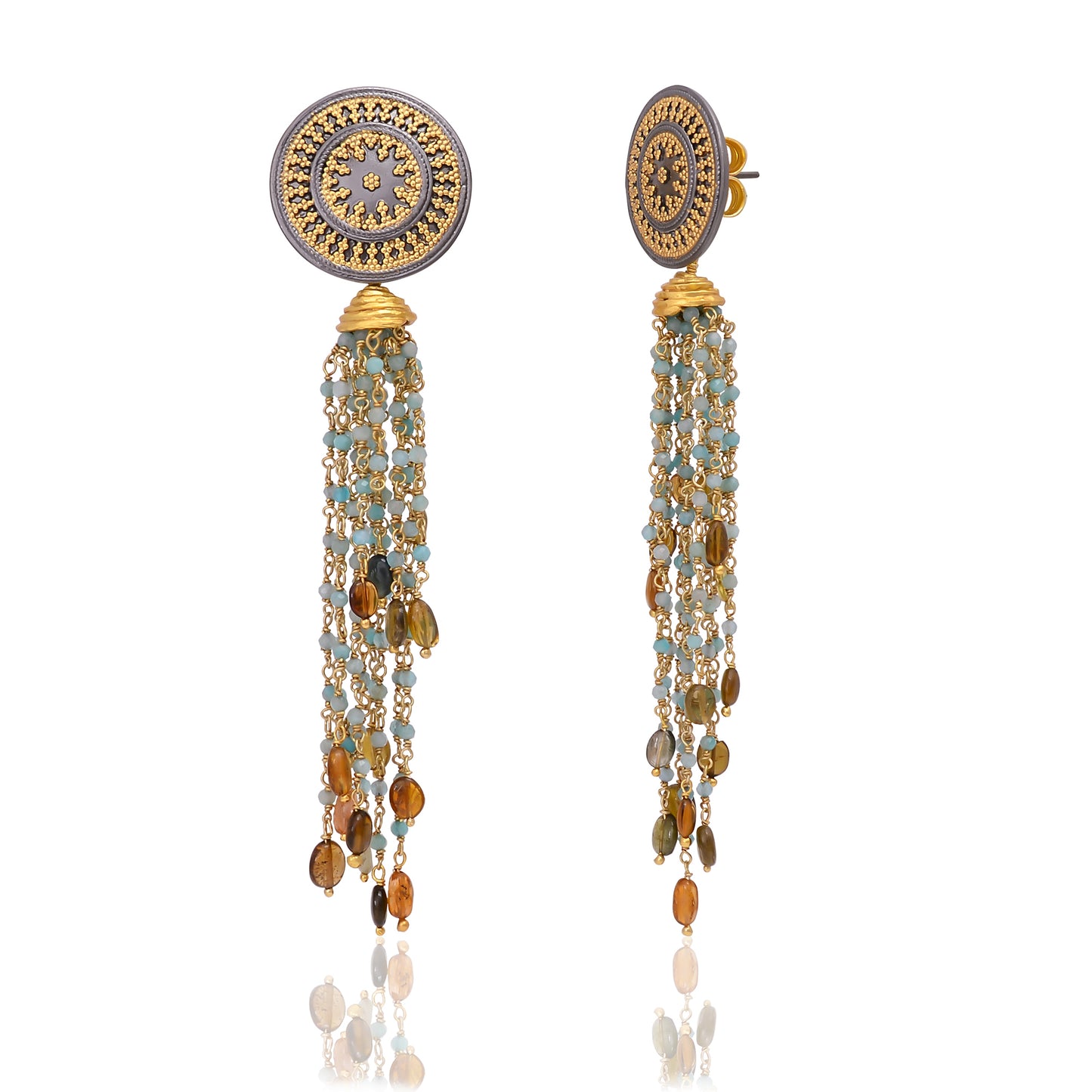 Silver Gold Black Plated Emerald and Tourmaline Earring