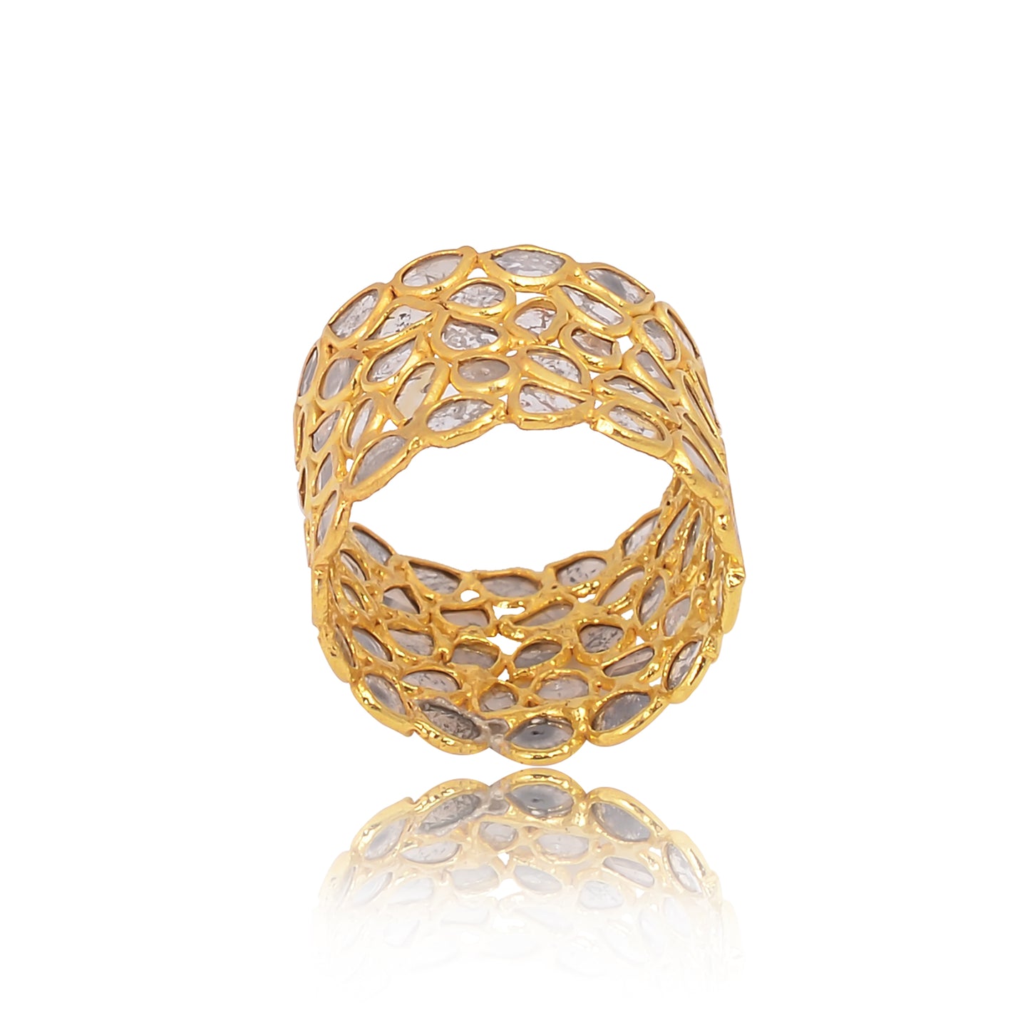 Handcrafted 925 Silver Gold Plated Diamond Ring