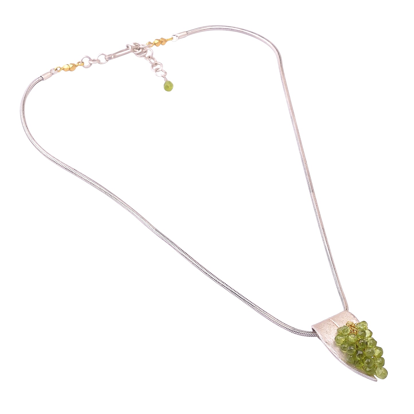 Buy Indian Handcrafted Silver Leaf With Peridot Drops Cluster Necklace