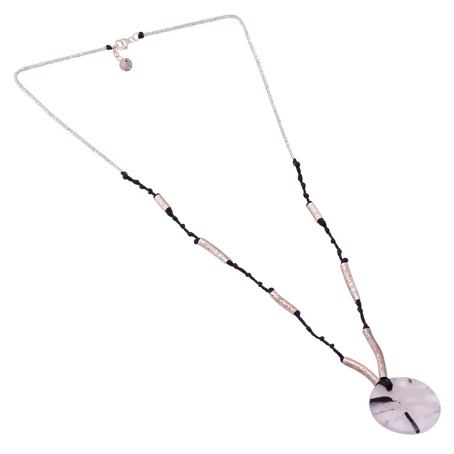 Buy Indian Handcrafted Silver Black Rotile Texture Pipe Thread Necklace