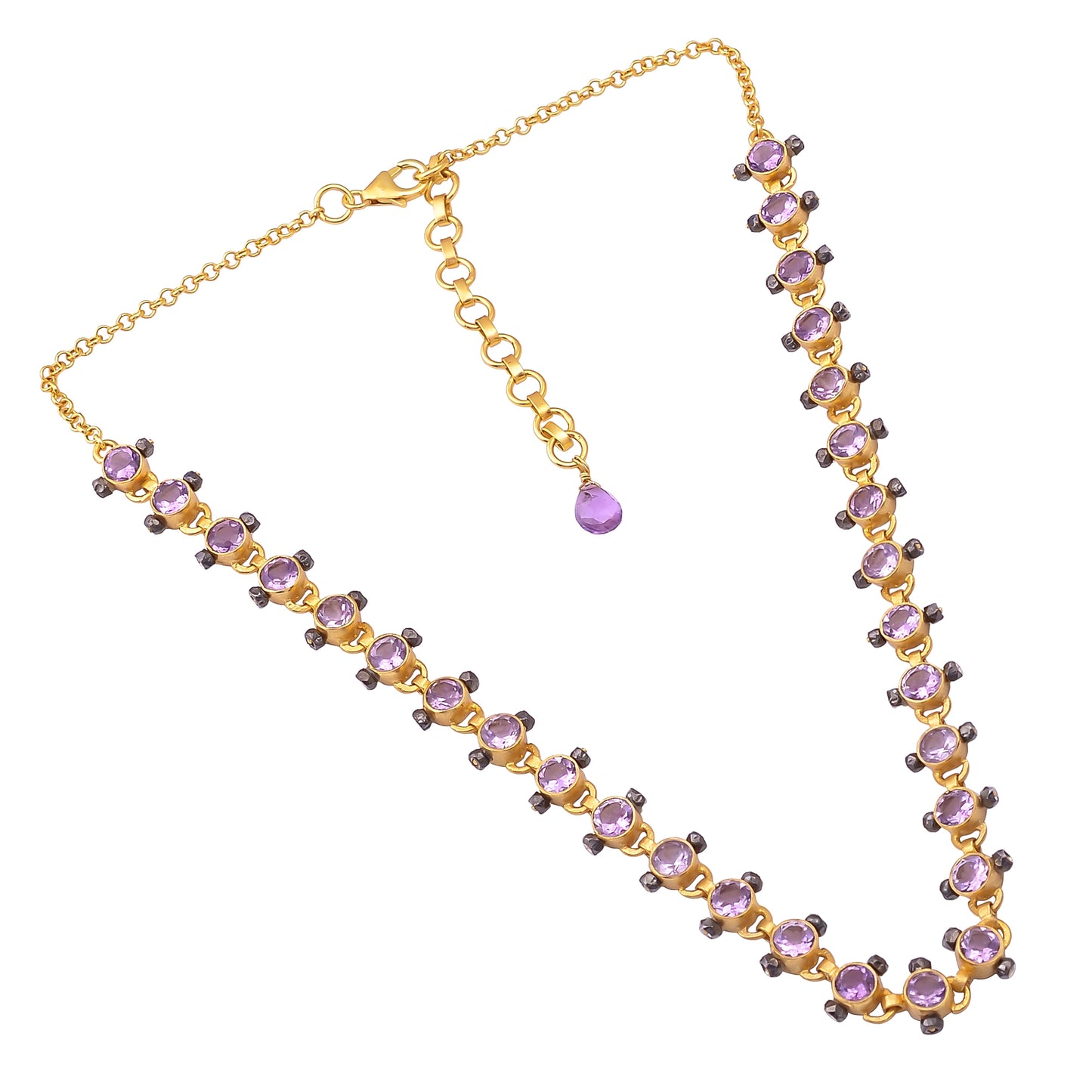 Buy Indian Handcrafted Silver Gold Black Plated Amethyst Necklace