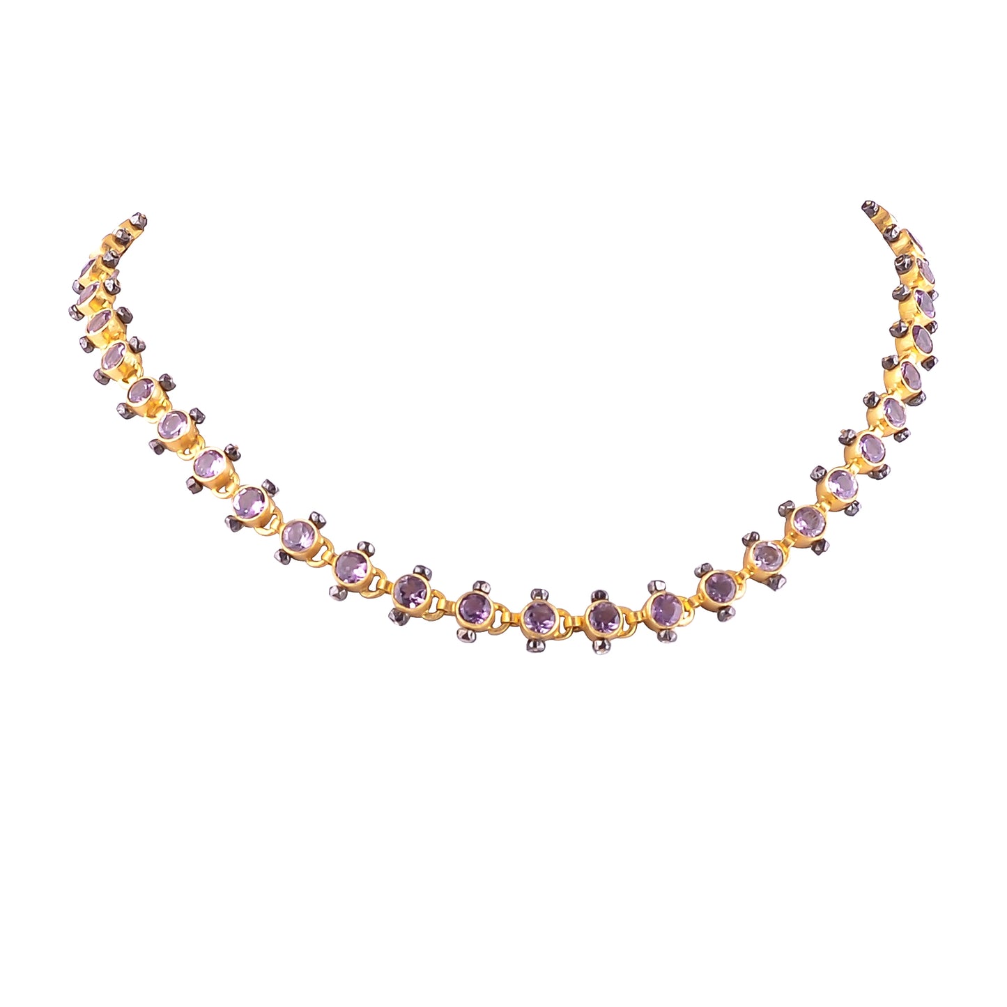 Buy Indian Handcrafted Silver Gold Black Plated Amethyst Necklace