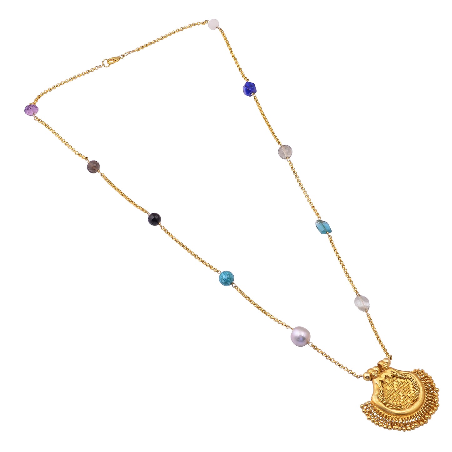 Buy Indian Handmade Silver Gold Plated Multi Stone Woven Pendant Necklace