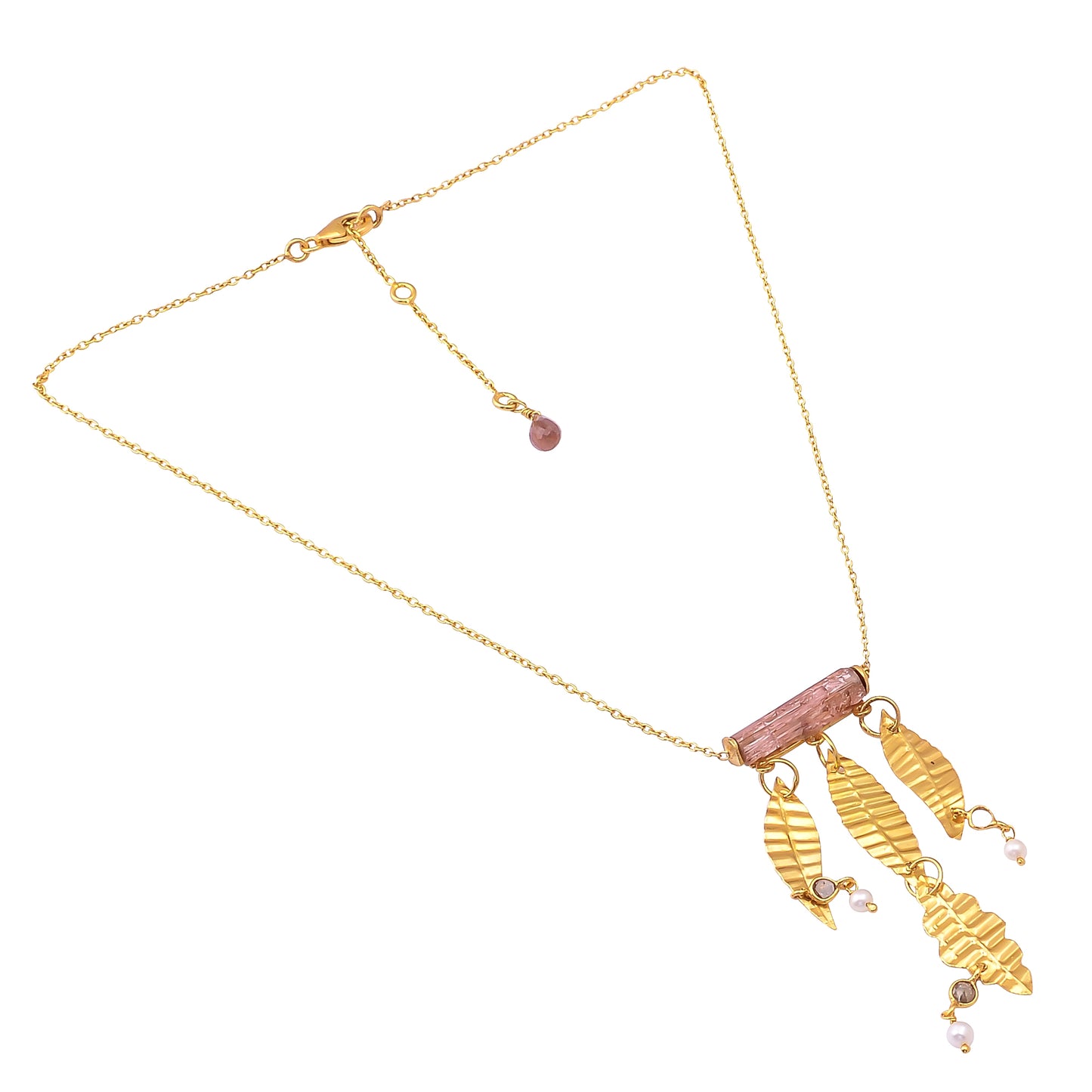 Buy Handcrafted Silver Gold Plated Tourmaline Ruff/diamond Leaf Charm Necklace