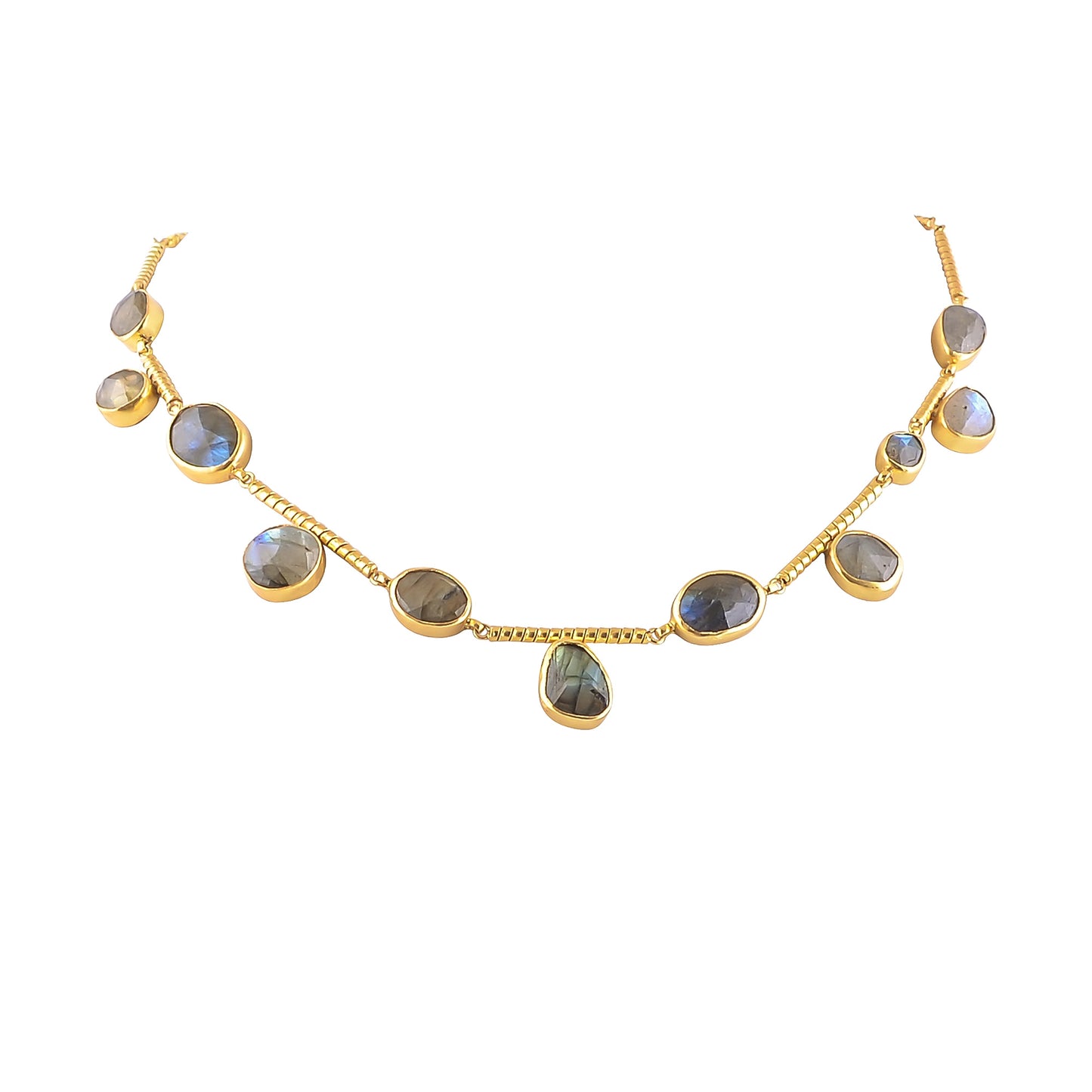 Buy Indian Handcrafted Silver Gold Plated Labrodarite Twisted Pipe Necklace