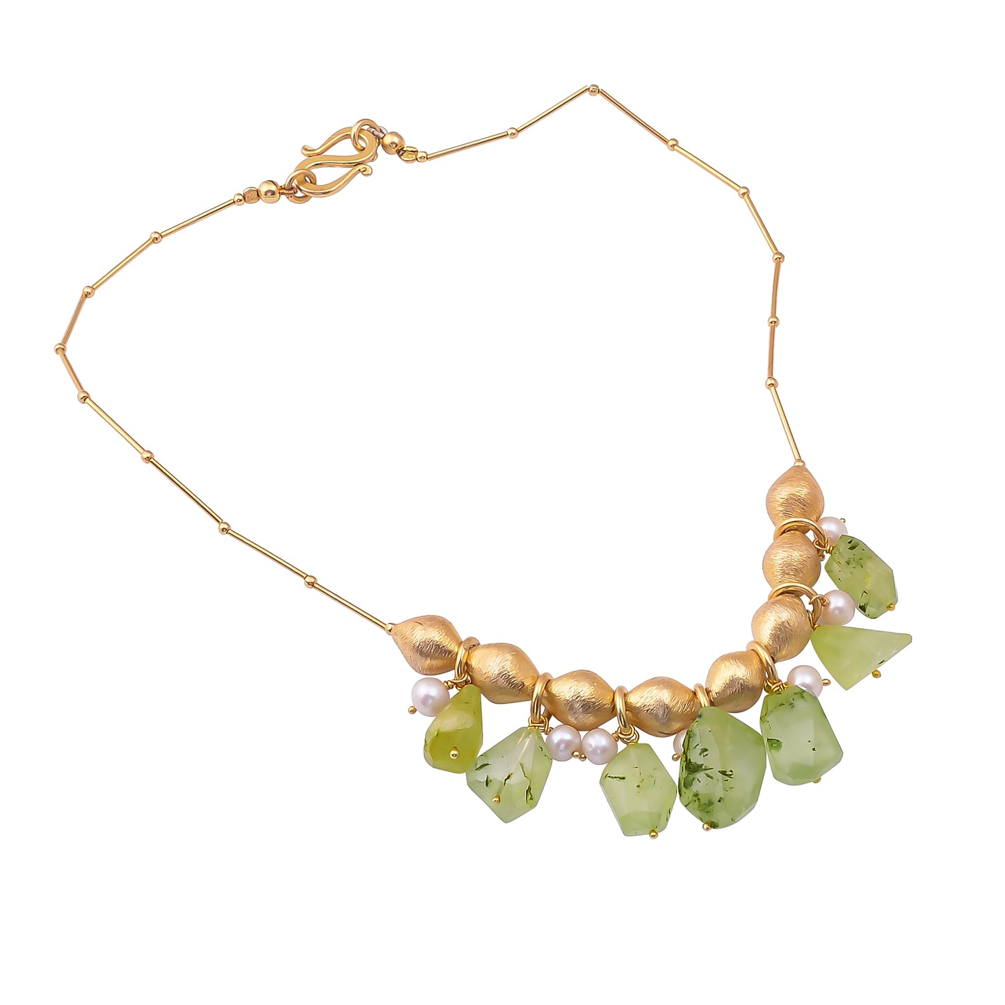 Buy Indian Handcrafted Silver Gold Plated Prenite Tumble Pendant Necklace
