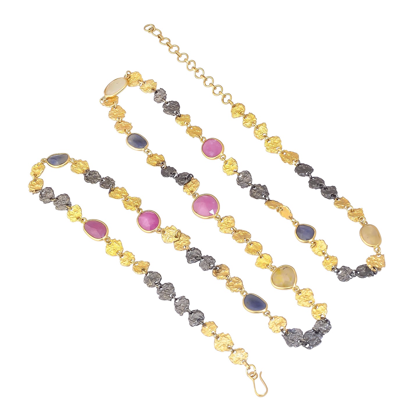 Buy Indian Handcrafted Silver Gold Black Plated Multi Sapphire Melt Sheet Long Necklace