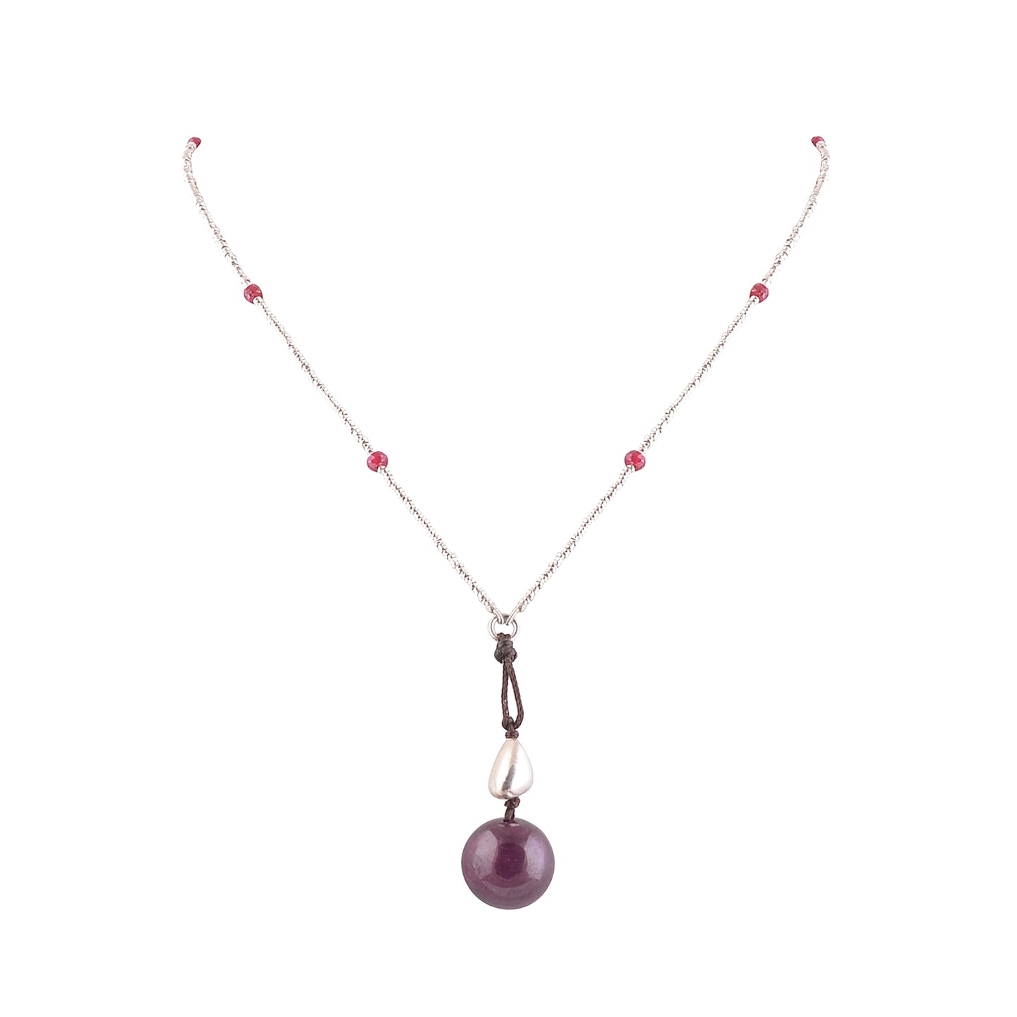 Buy Handmade Silver Ruby Pendant Washer Bead Long Necklace
