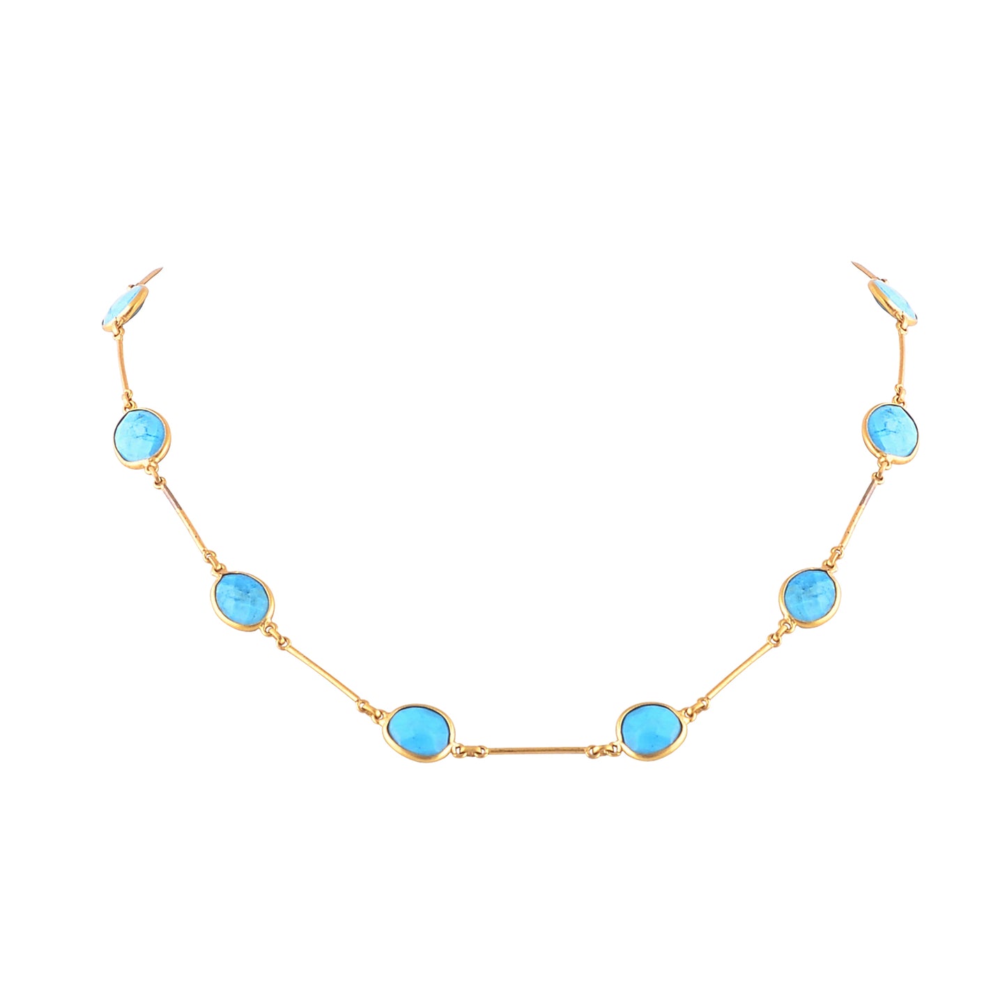 Buy Handcrafted Silver Gold Plated Turquoise Collet Pipe Necklace