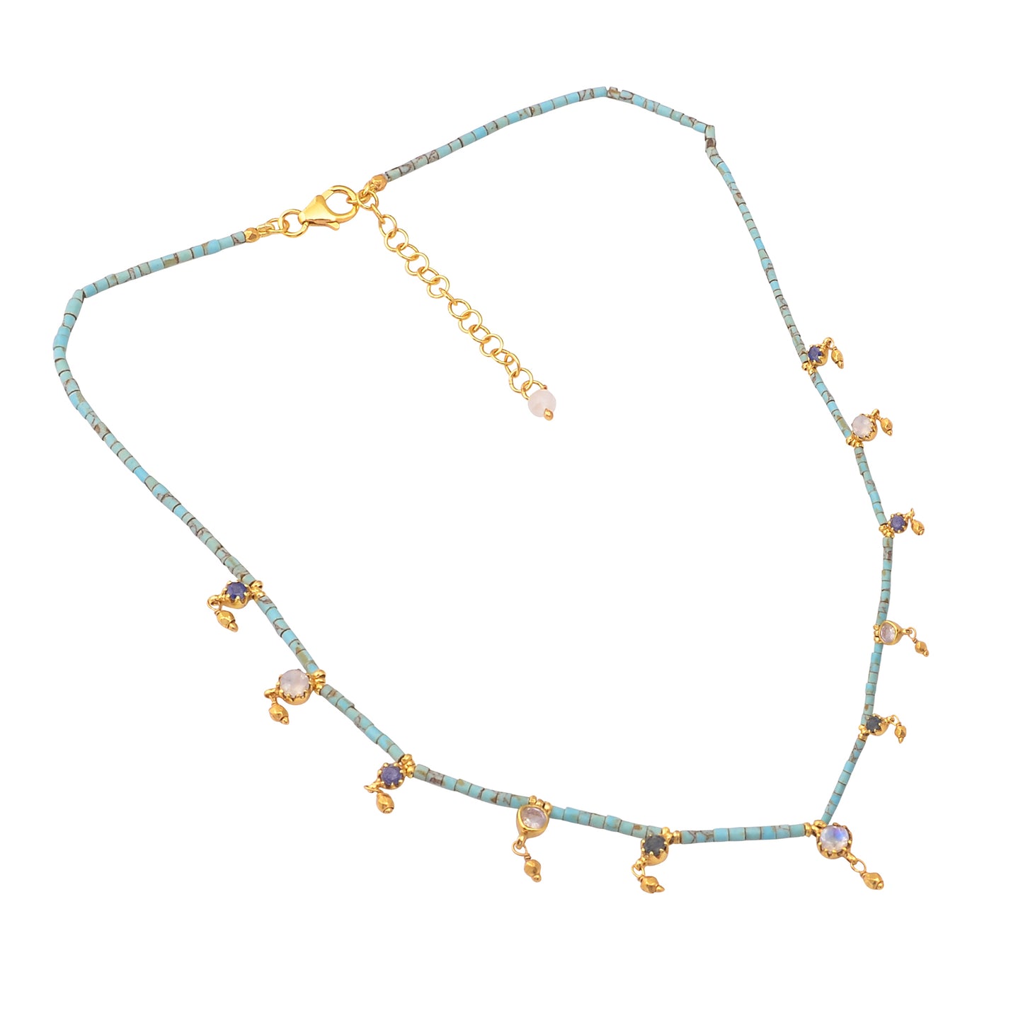 Buy Handmade Silver Gold Plated Blue Sapphire/ Rainbow Moonstone/ Turquoise Tube Necklace