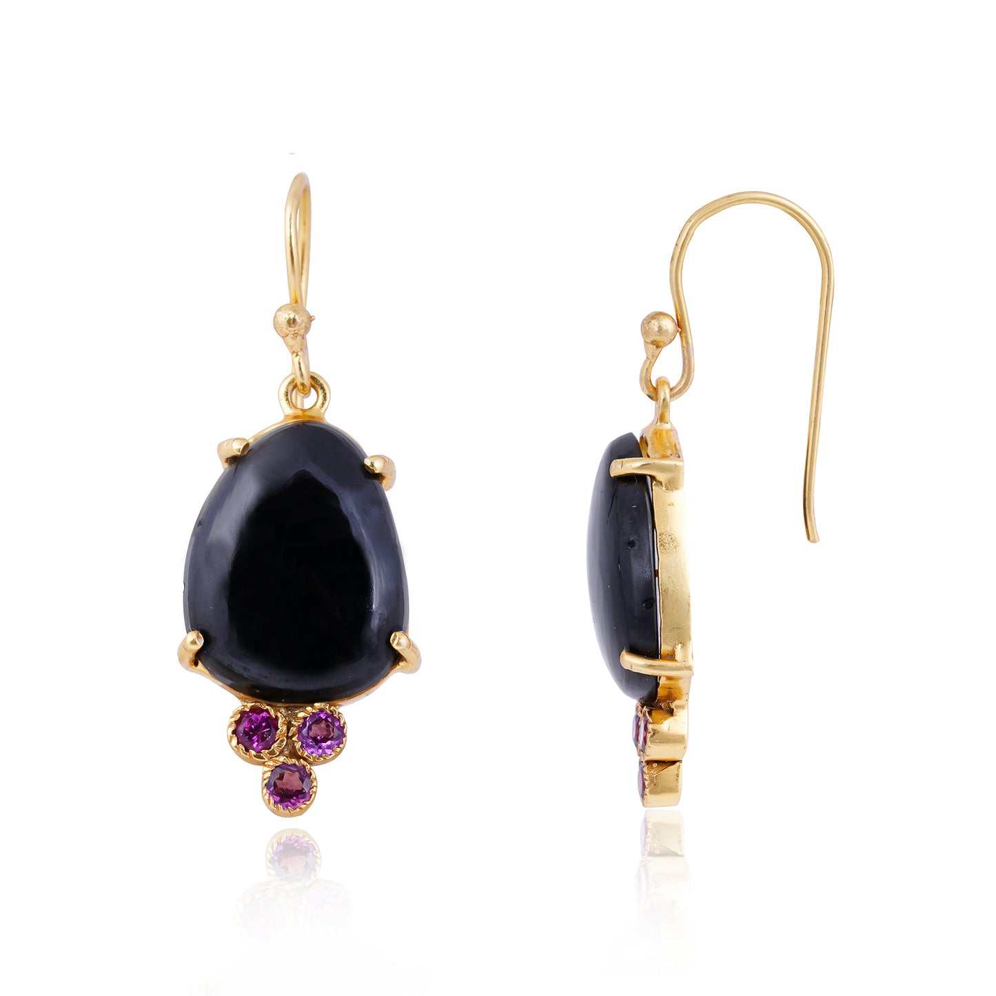 Buy Handmade Silver Gold Plated Black Onyx / Garnet Earring