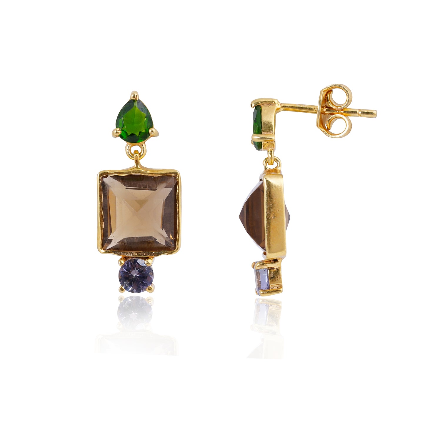 Buy Handmade Silver Gold Plated Green Tourmaline / Beer Quartz / Tanzanite Earring