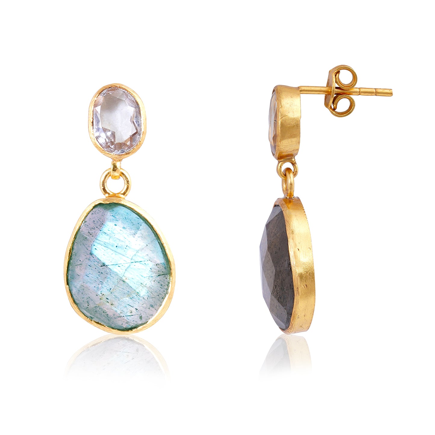 Handmade Silver Gold Plated Labradorite / Crystal Earring
