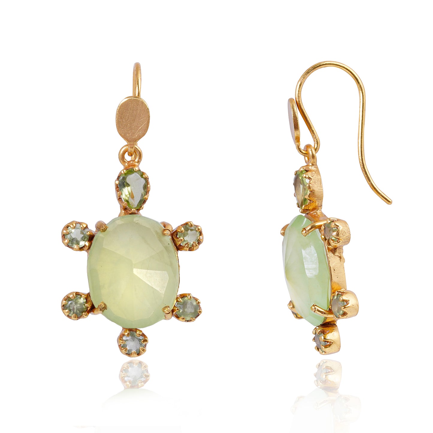 Handmade Silver Gold Plated Prehnite / Peridot Earring
