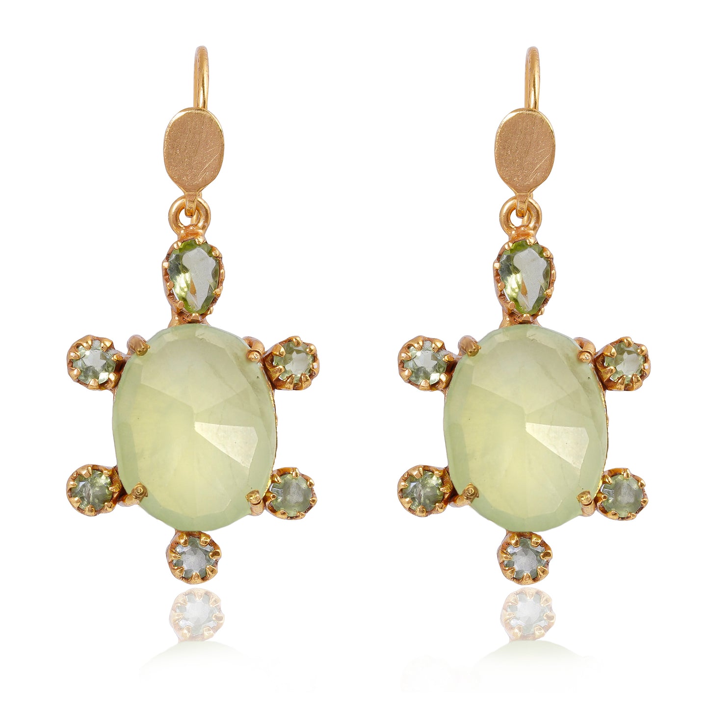 Handmade Silver Gold Plated Prehnite / Peridot Earring
