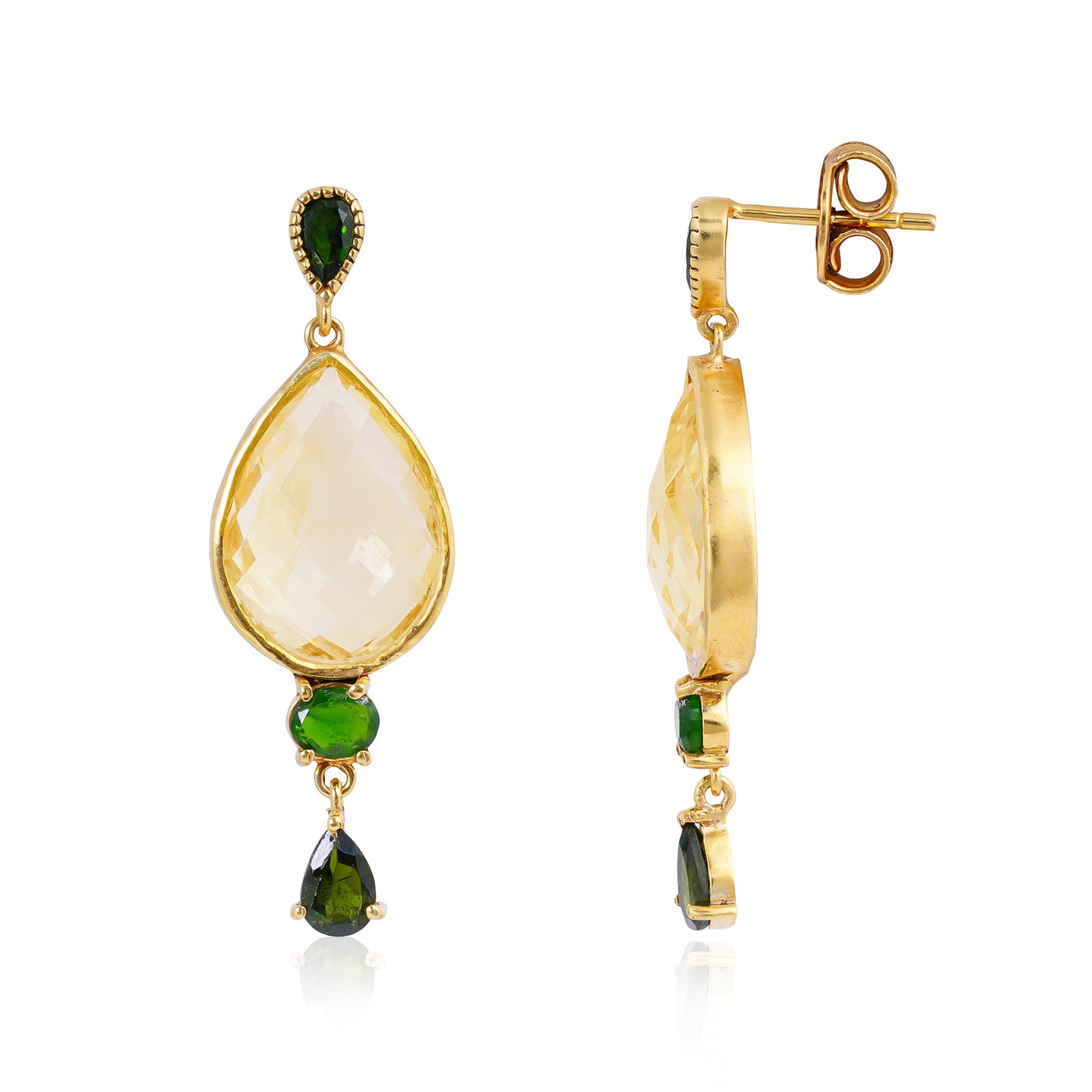 Handcrafted Silver Gold Plated Green Tourmaline Earring