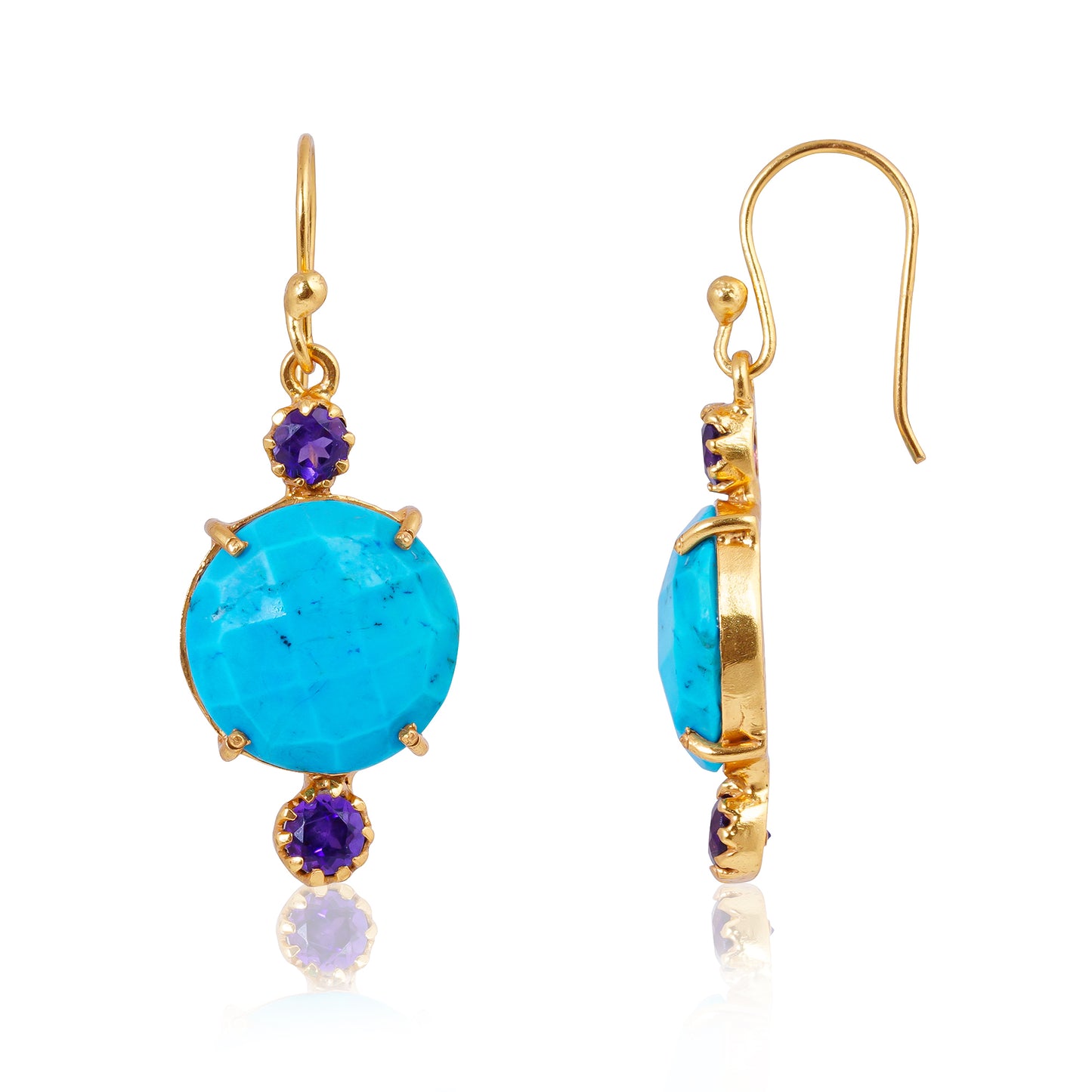 Buy Handmade Silver Gold Plated Turquoise / Amethyst Earring