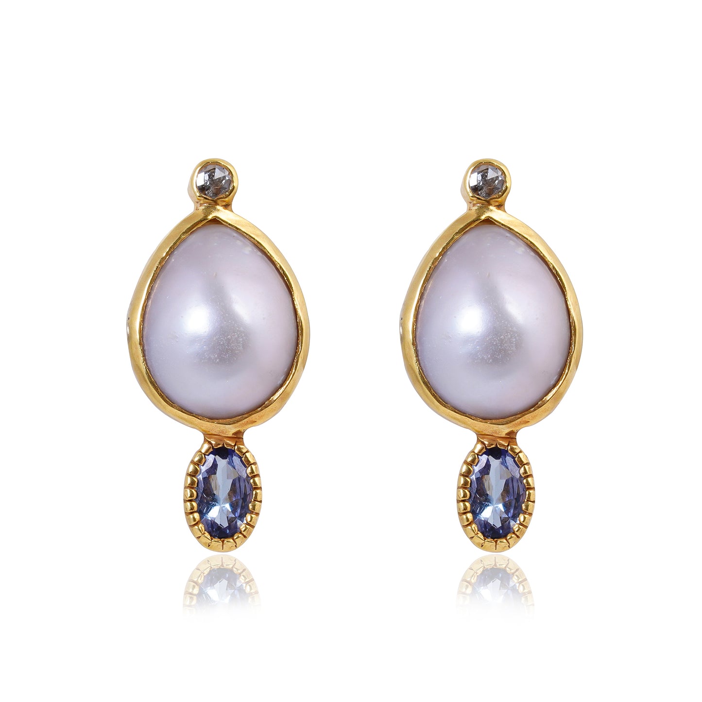 Buy Handmade Silver Gold Plated Pearl / Diamond / Tanzanite Earring