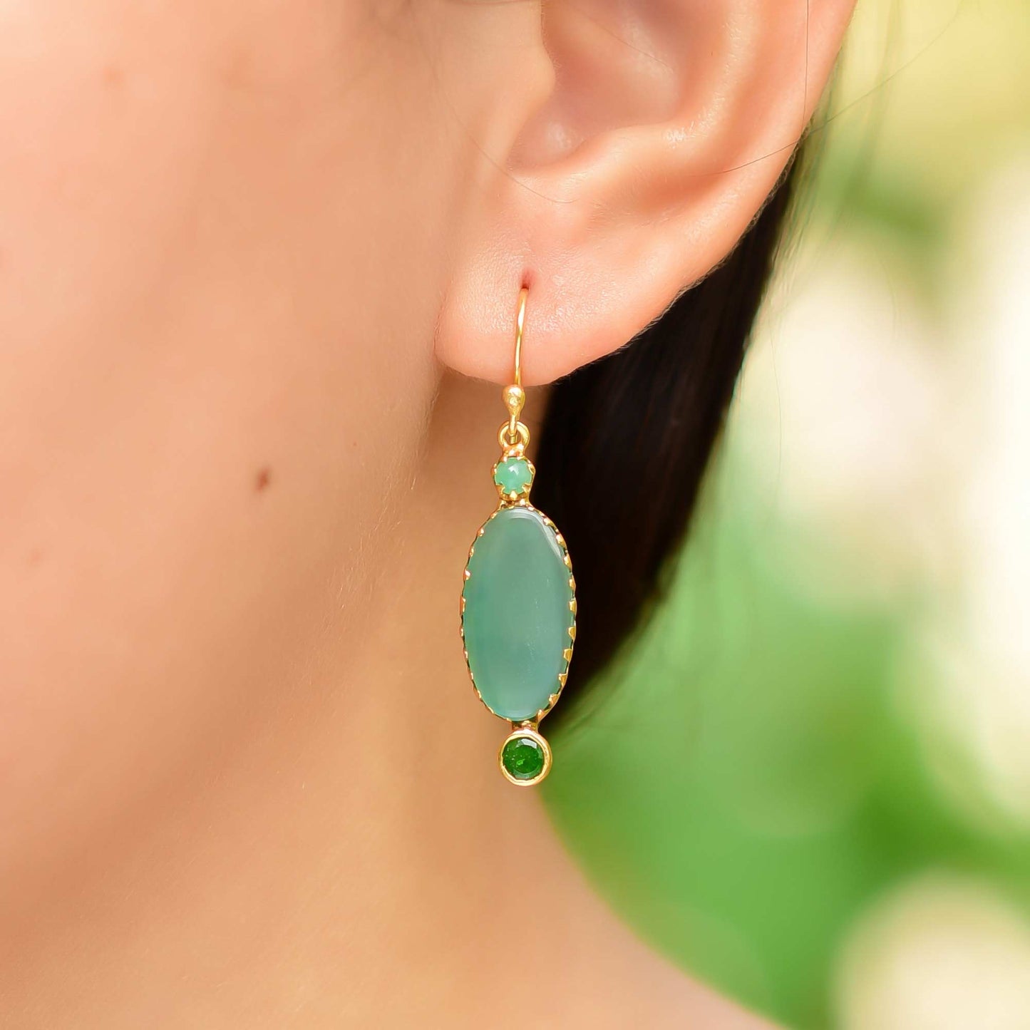 Buy Handmade Silver Gold Plated Green Onyx/green Tourmaline Earring
