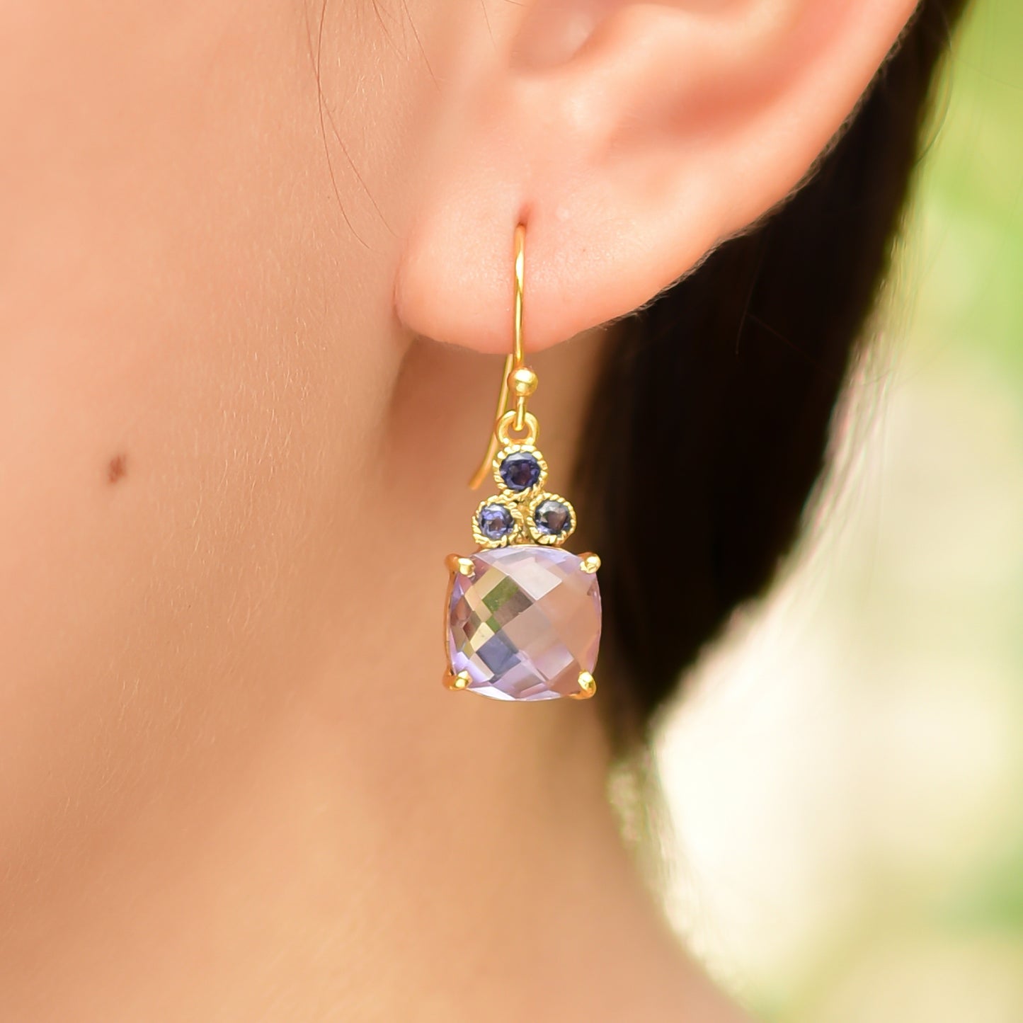 Buy Handmade Silver Gold Plated Amethyst/iolite Earring