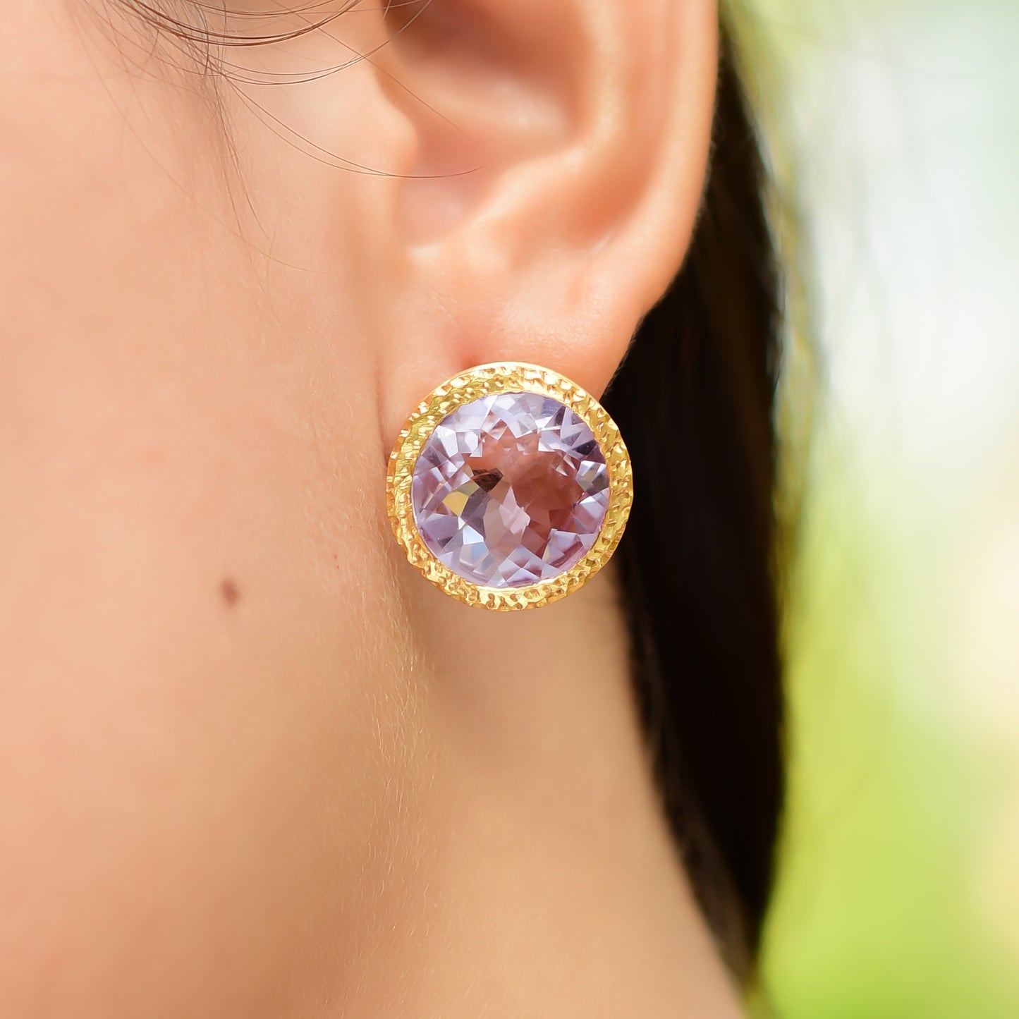 Buy Hand Crafted Silver Gold Plated Amethyst Earring
