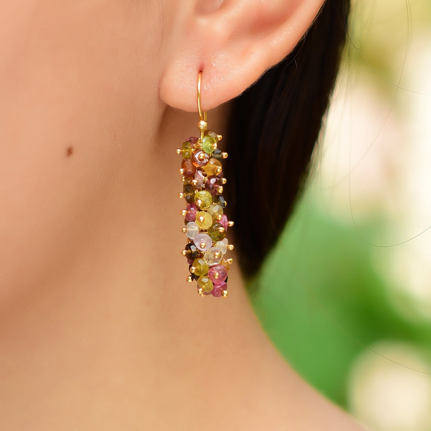 Buy Handmade Silver Gold Plated Tourmaline Grape Cluster Earring