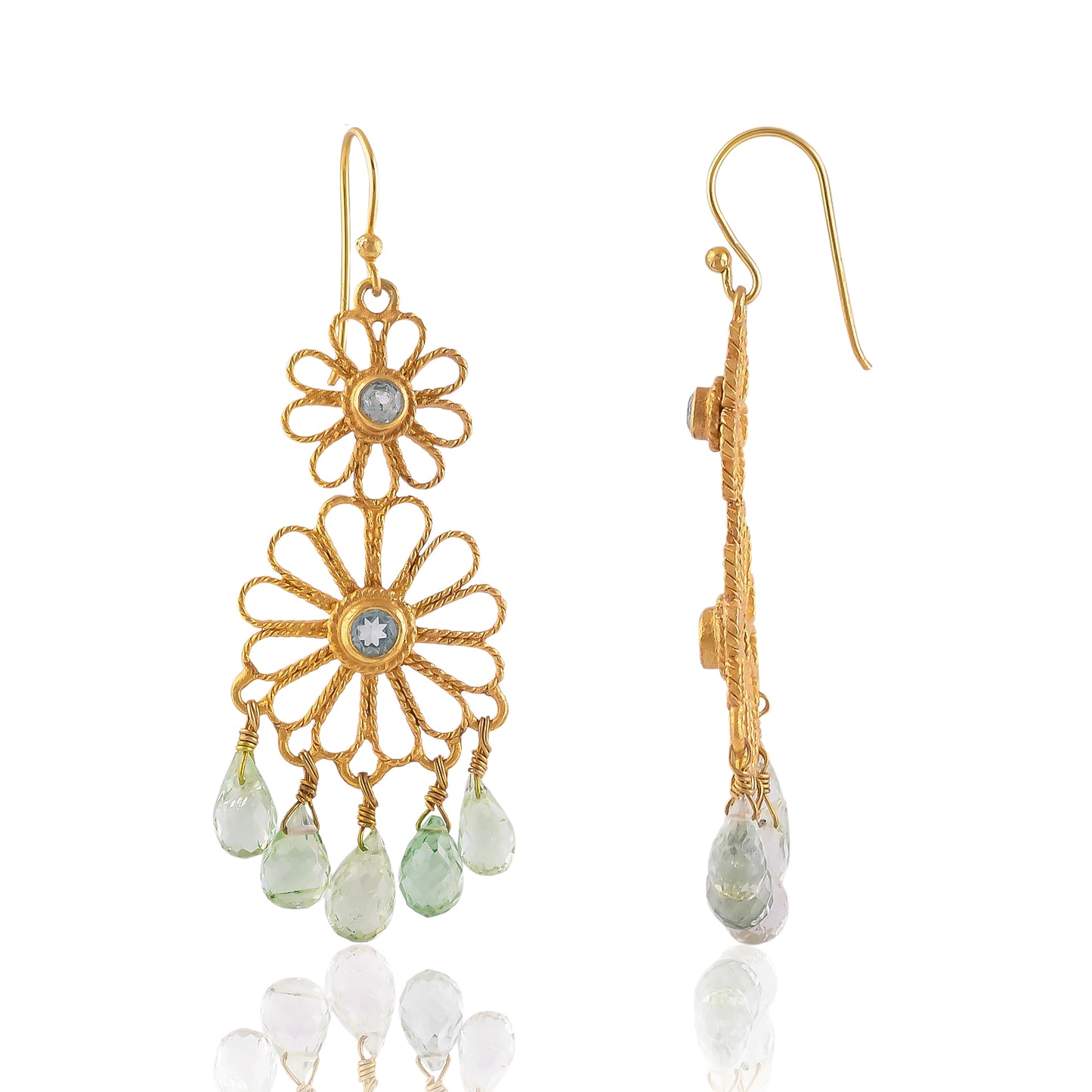 Buy Hand Crafted Silver Gold Plated Aquamarine Flower Earring